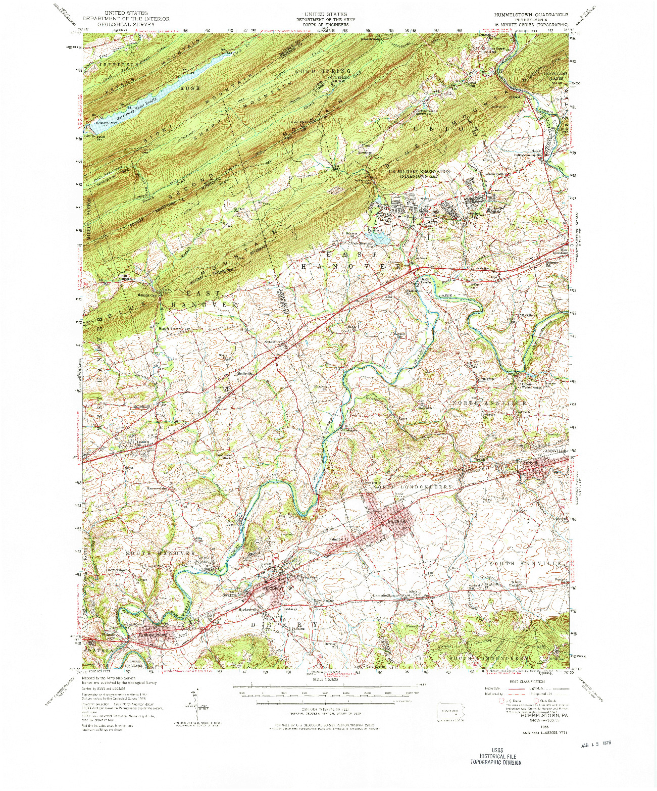 USGS 1:62500-SCALE QUADRANGLE FOR HUMMELSTOWN, PA 1956