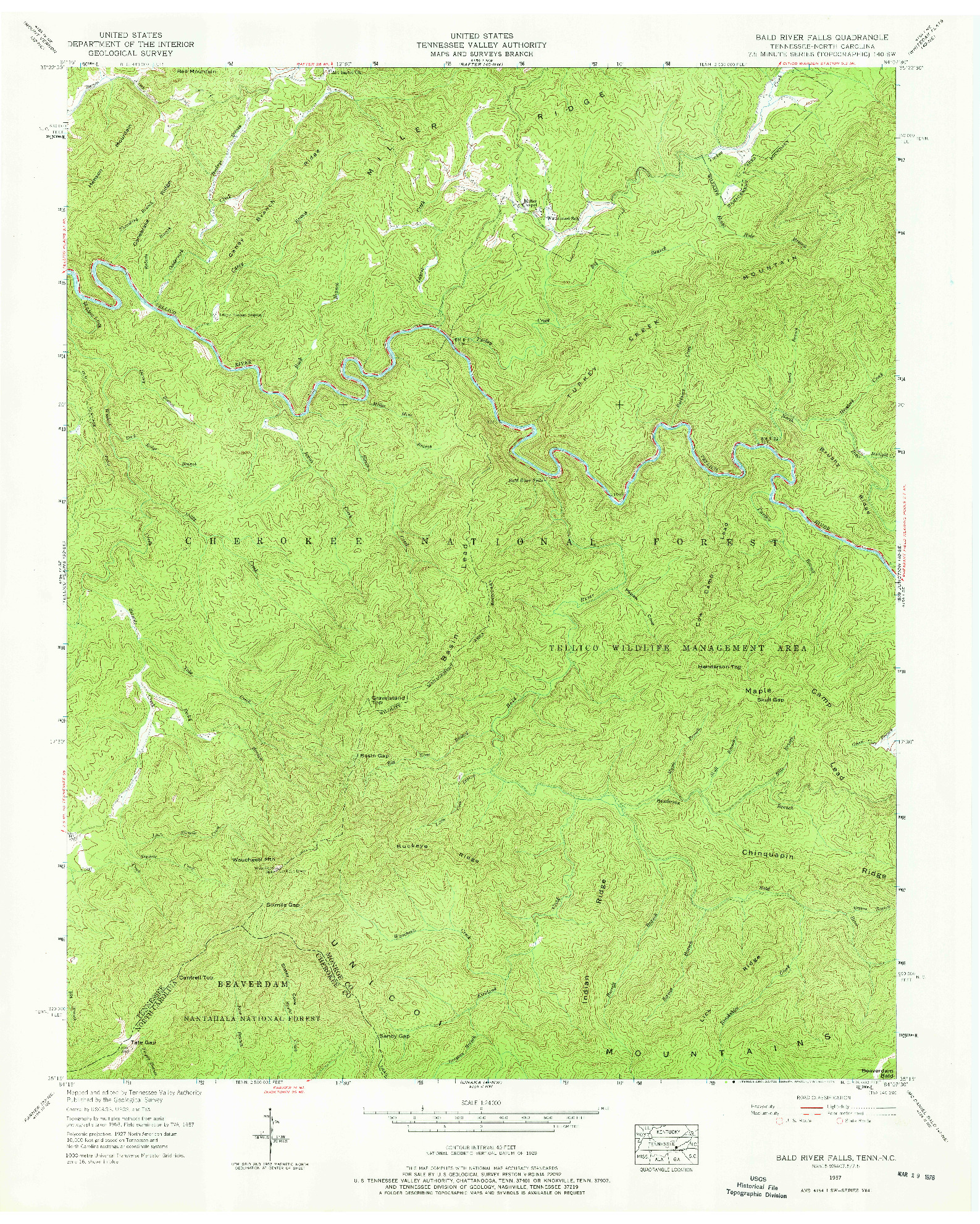 USGS 1:24000-SCALE QUADRANGLE FOR BALD RIVER FALLS, TN 1957