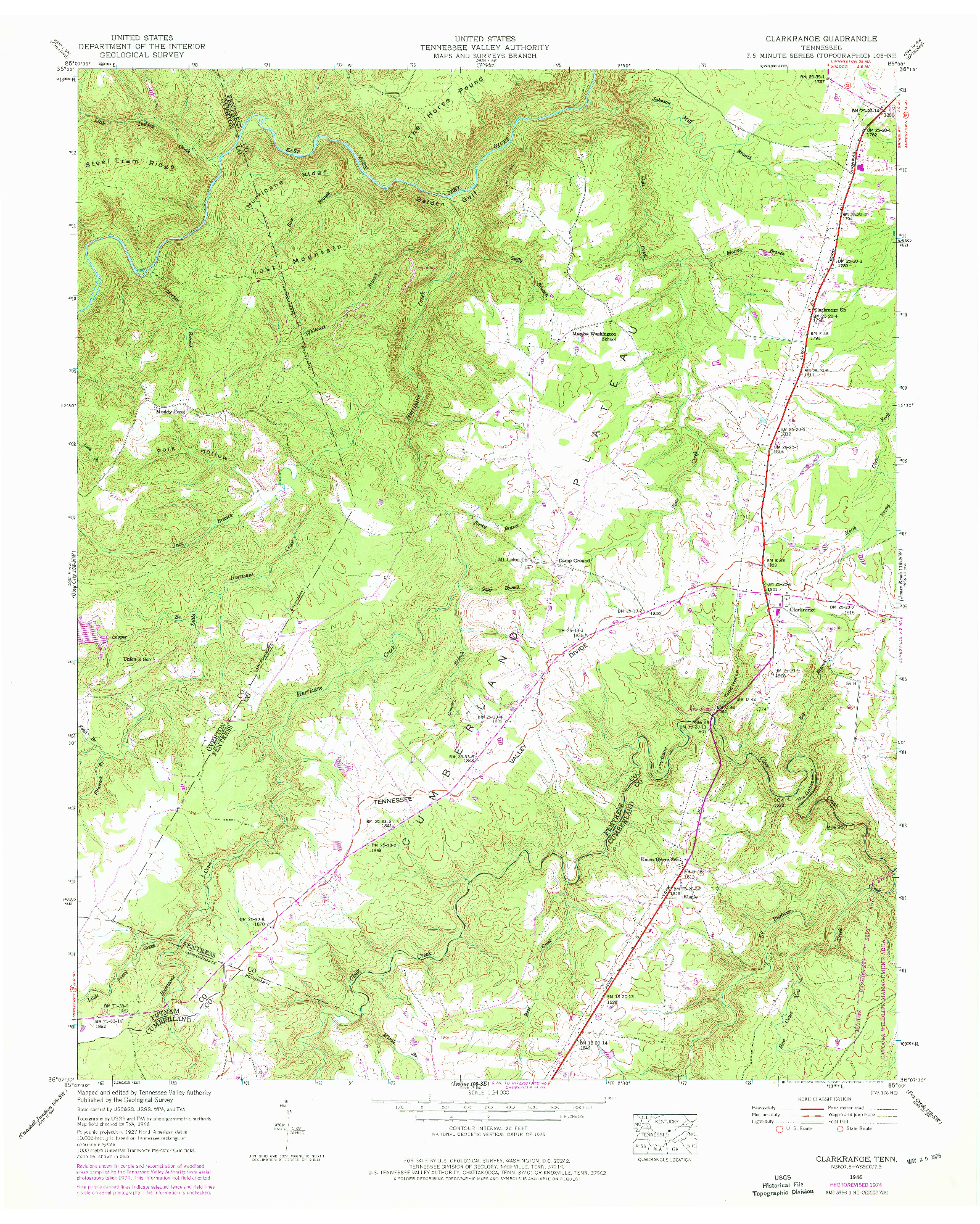 USGS 1:24000-SCALE QUADRANGLE FOR CLARKRANGE, TN 1946