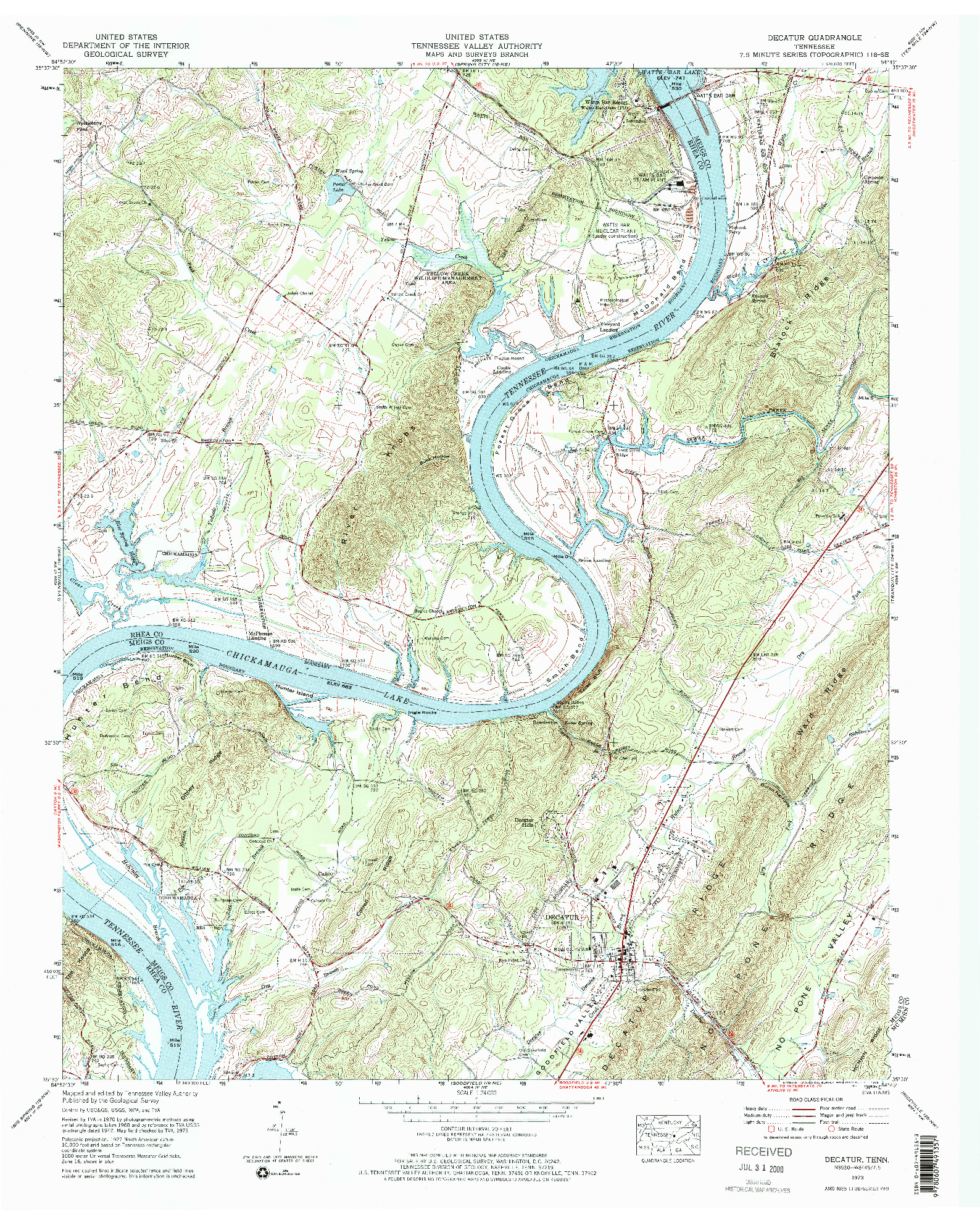 USGS 1:24000-SCALE QUADRANGLE FOR DECATUR, TN 1973