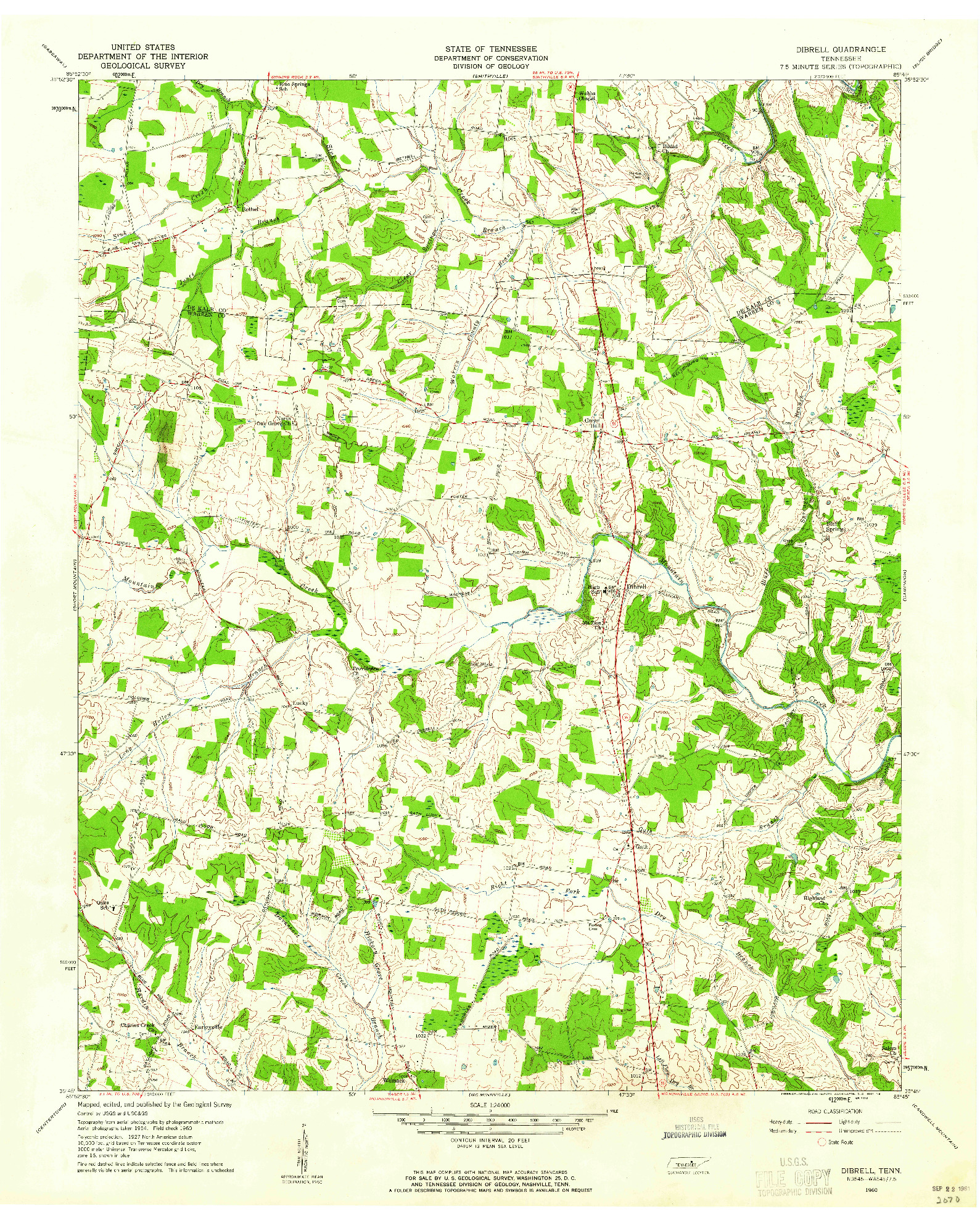 USGS 1:24000-SCALE QUADRANGLE FOR DIBRELL, TN 1960
