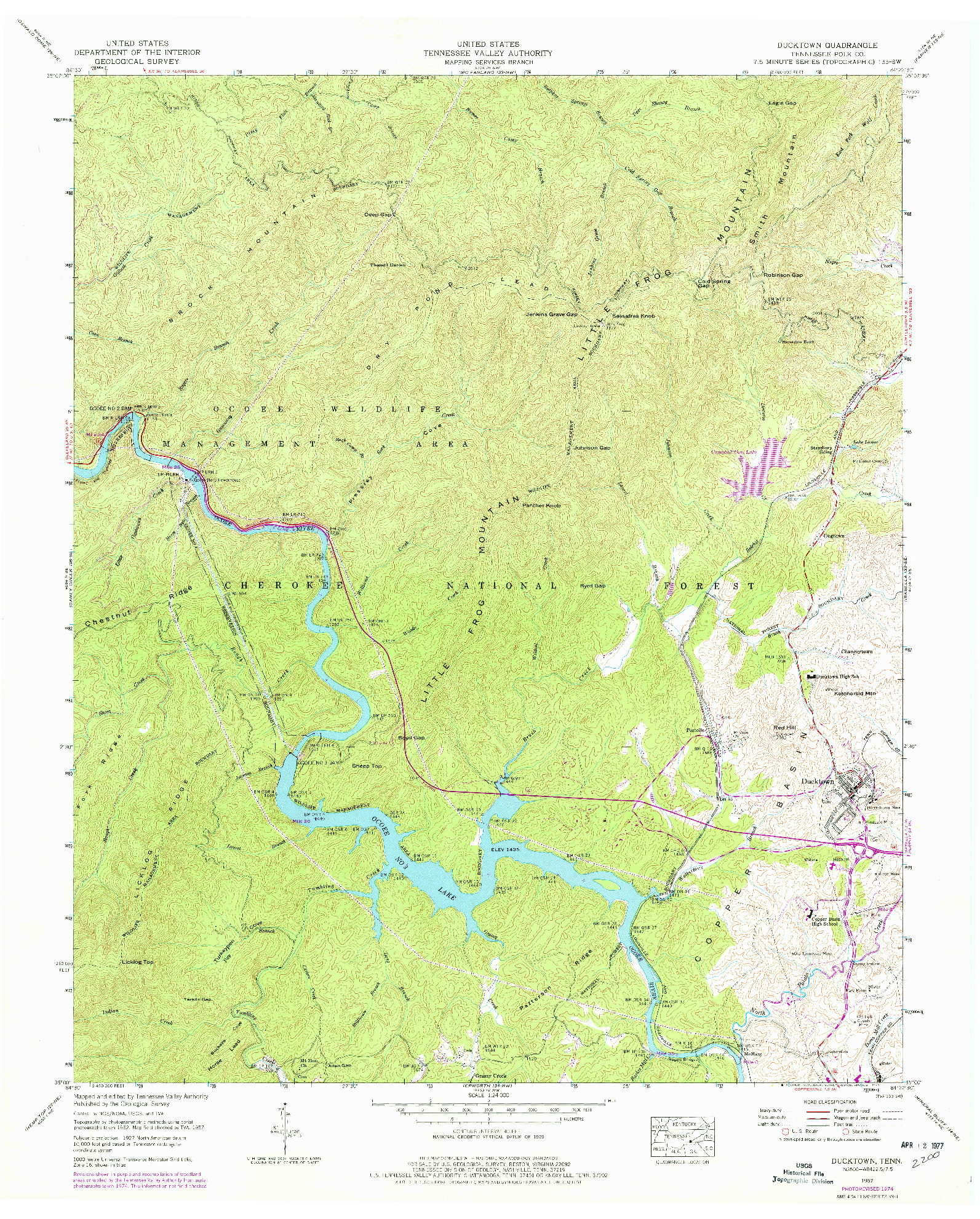 USGS 1:24000-SCALE QUADRANGLE FOR DUCKTOWN, TN 1957
