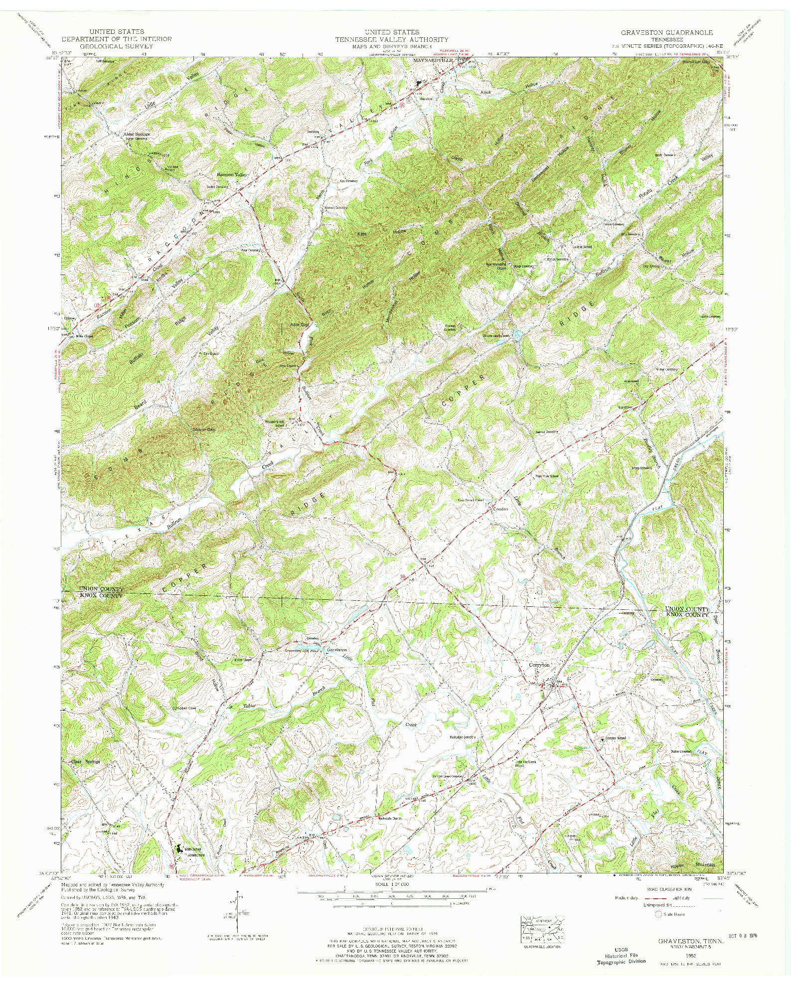 USGS 1:24000-SCALE QUADRANGLE FOR GRAVESTON, TN 1952