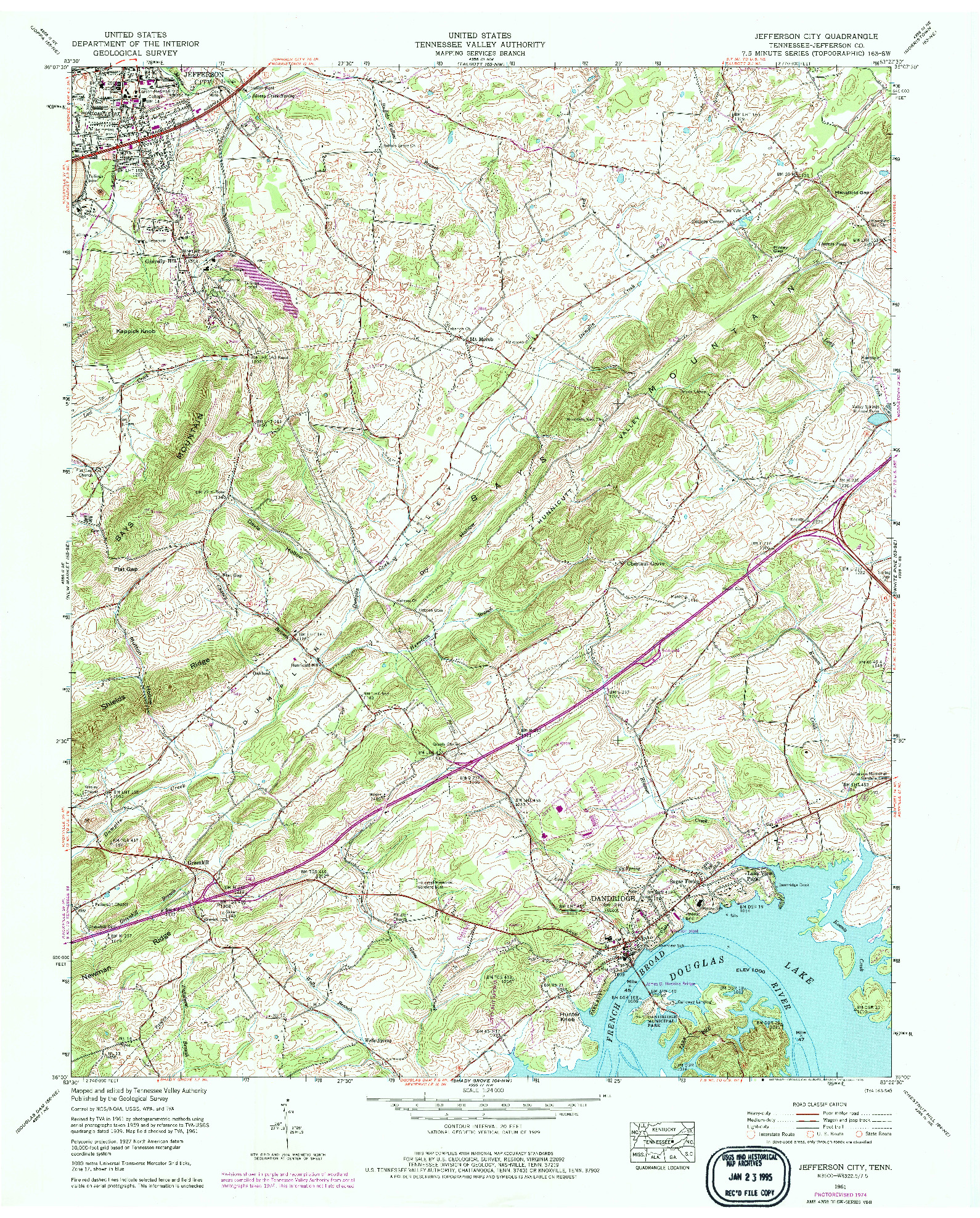 USGS 1:24000-SCALE QUADRANGLE FOR JEFFERSON CITY, TN 1961