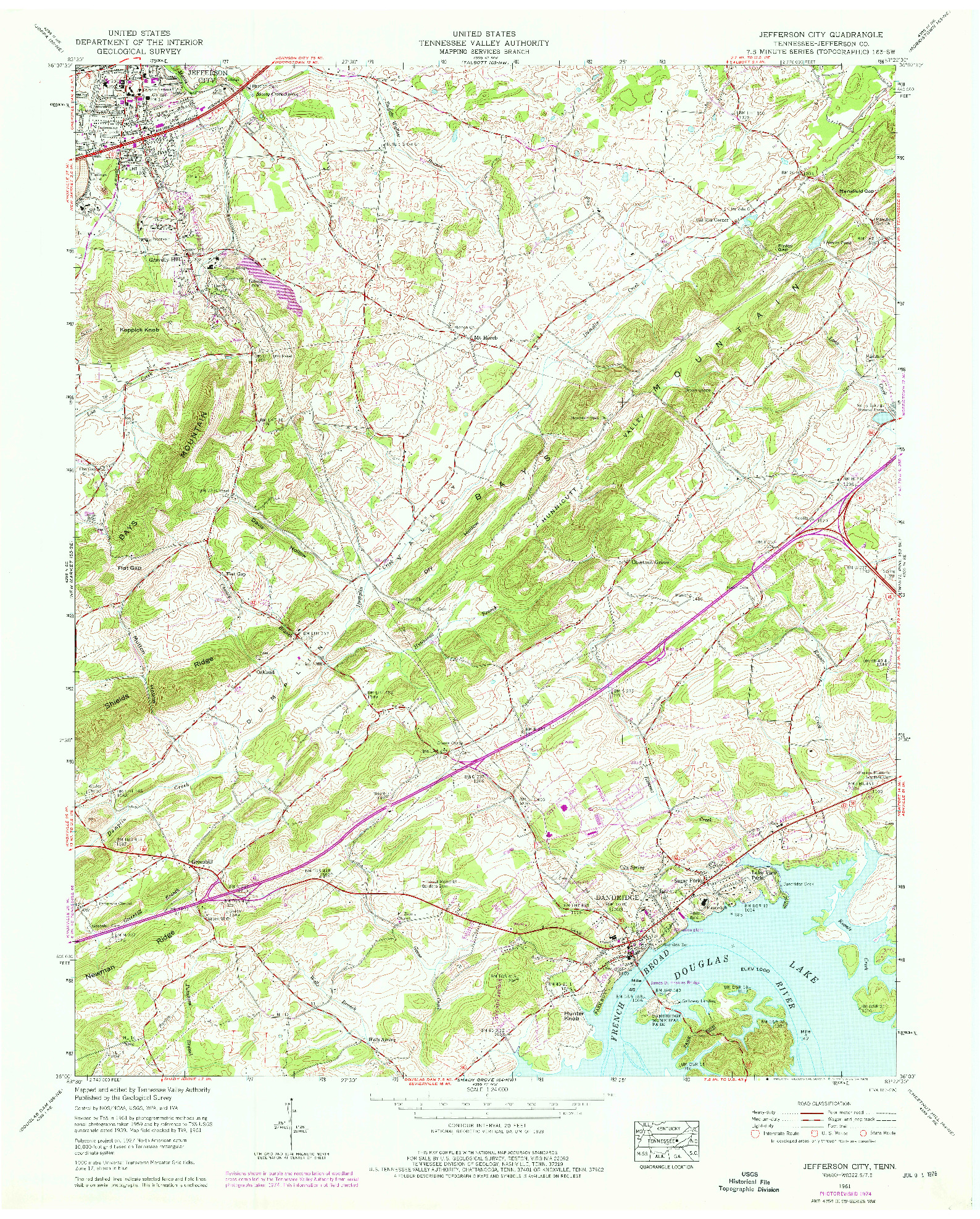 USGS 1:24000-SCALE QUADRANGLE FOR JEFFERSON CITY, TN 1961