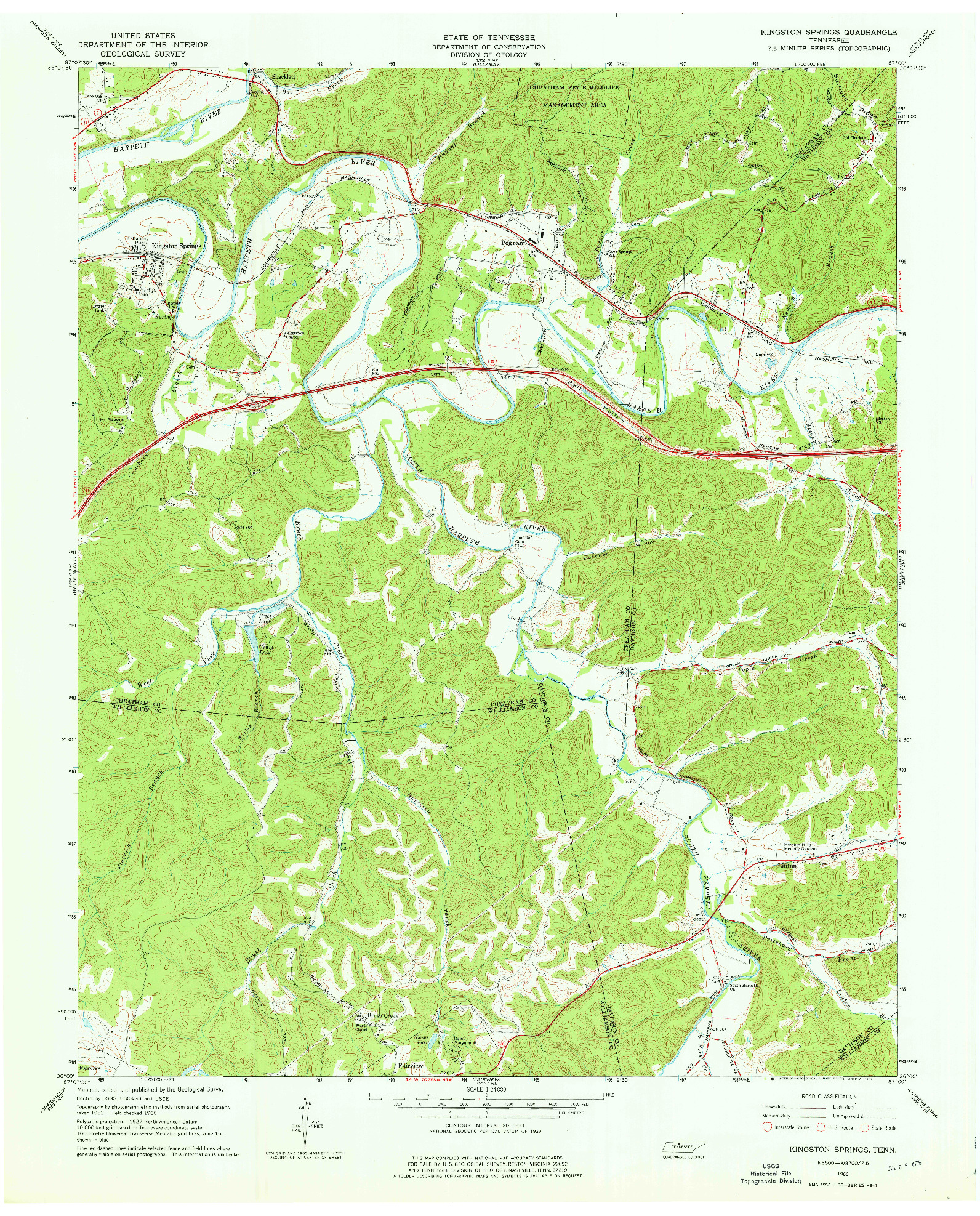 USGS 1:24000-SCALE QUADRANGLE FOR KINGSTON SPRINGS, TN 1966