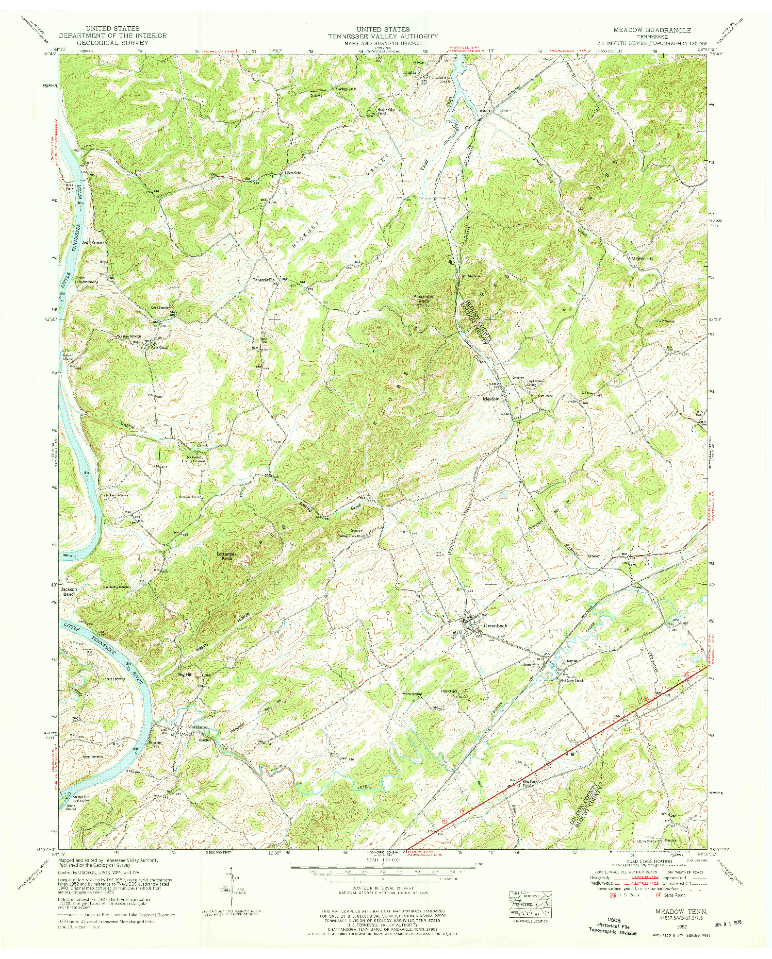 USGS 1:24000-SCALE QUADRANGLE FOR MEADOW, TN 1952