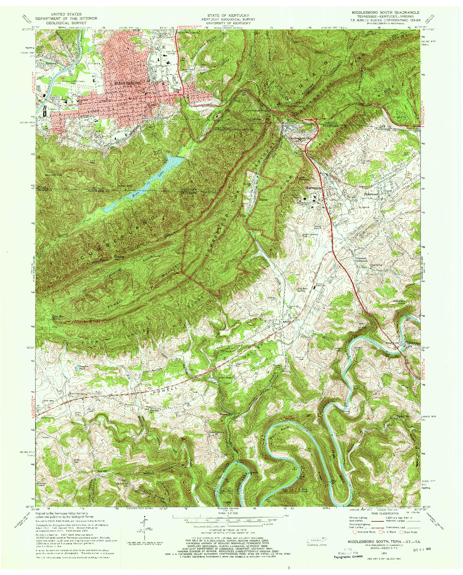 USGS 1:24000-SCALE QUADRANGLE FOR MIDDLESBORO SOUTH, TN 1974