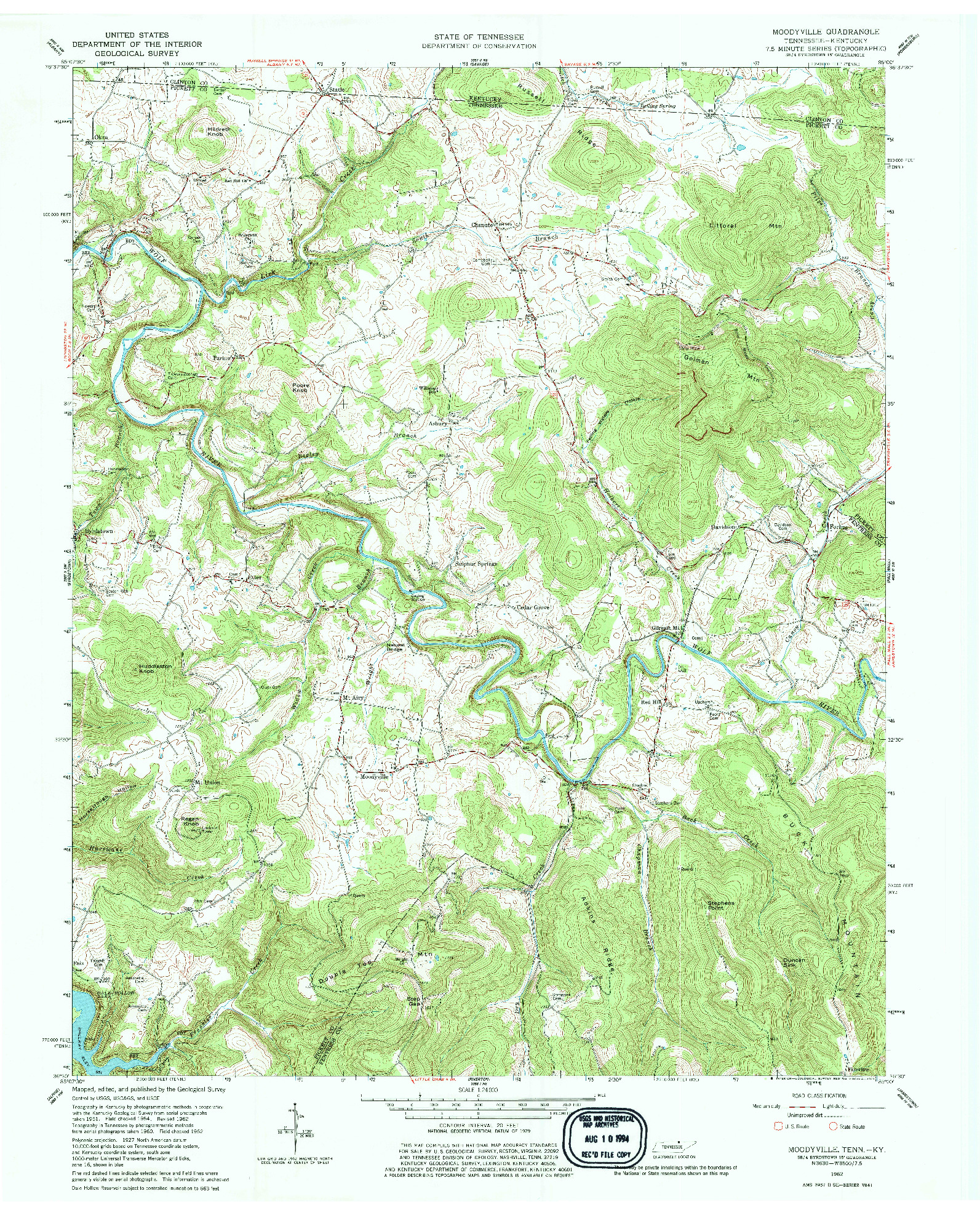 USGS 1:24000-SCALE QUADRANGLE FOR MOODYVILLE, TN 1962