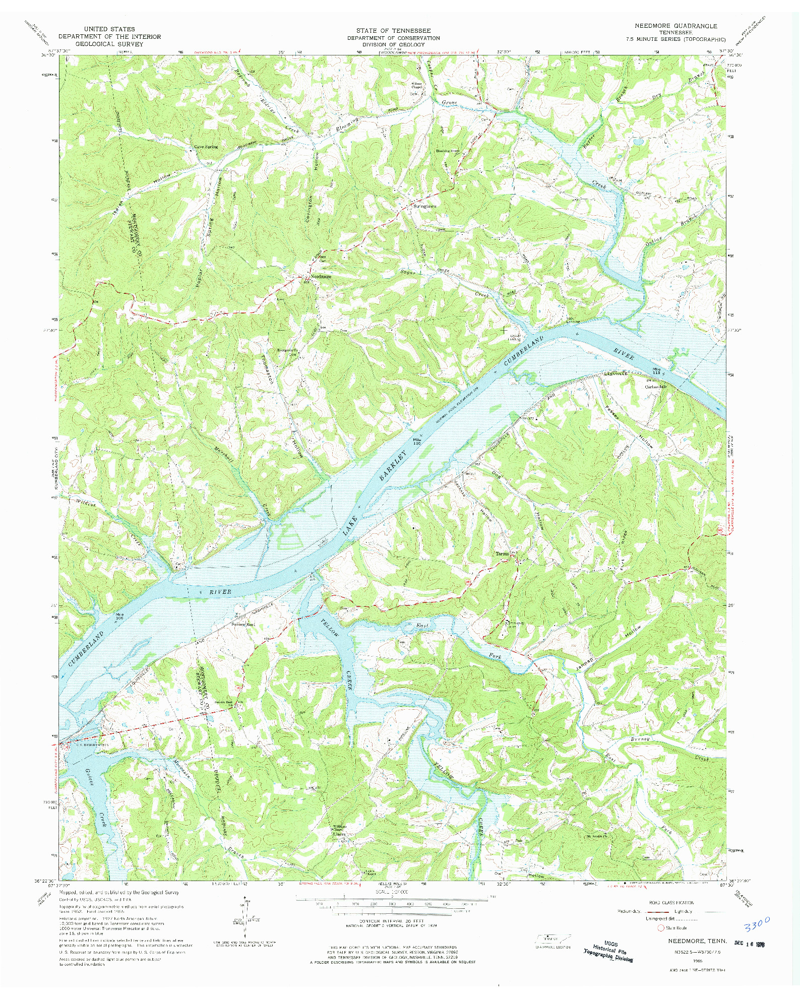 USGS 1:24000-SCALE QUADRANGLE FOR NEEDMORE, TN 1965