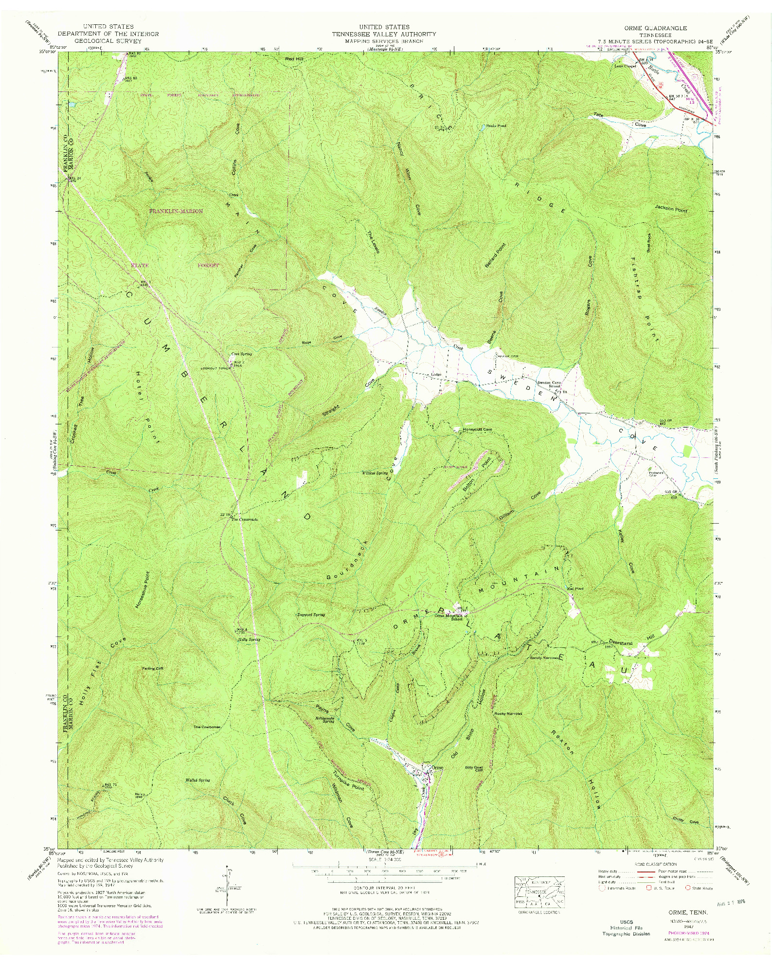 USGS 1:24000-SCALE QUADRANGLE FOR ORME, TN 1947