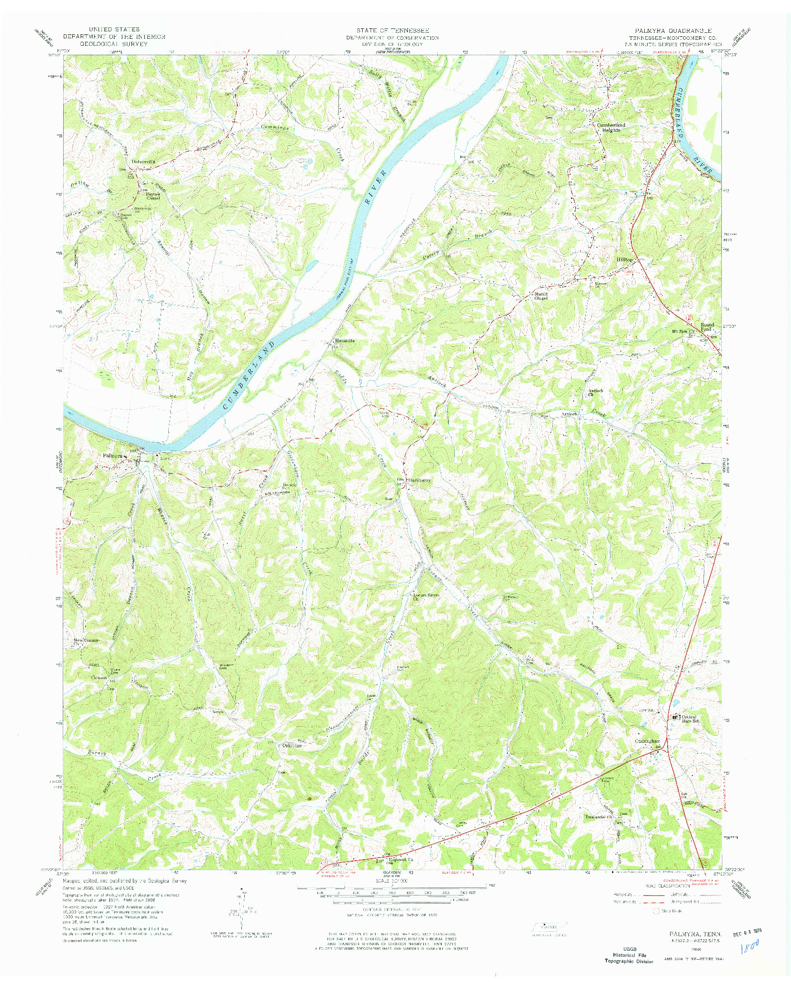 USGS 1:24000-SCALE QUADRANGLE FOR PALMYRA, TN 1958