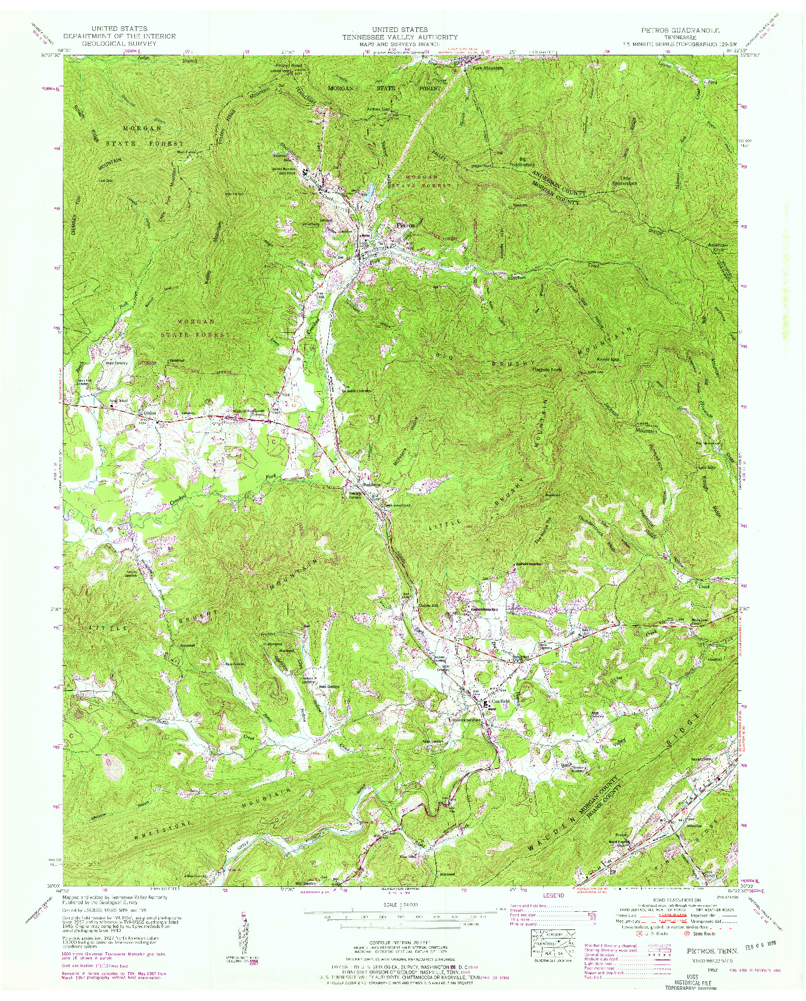 USGS 1:24000-SCALE QUADRANGLE FOR PETROS, TN 1952