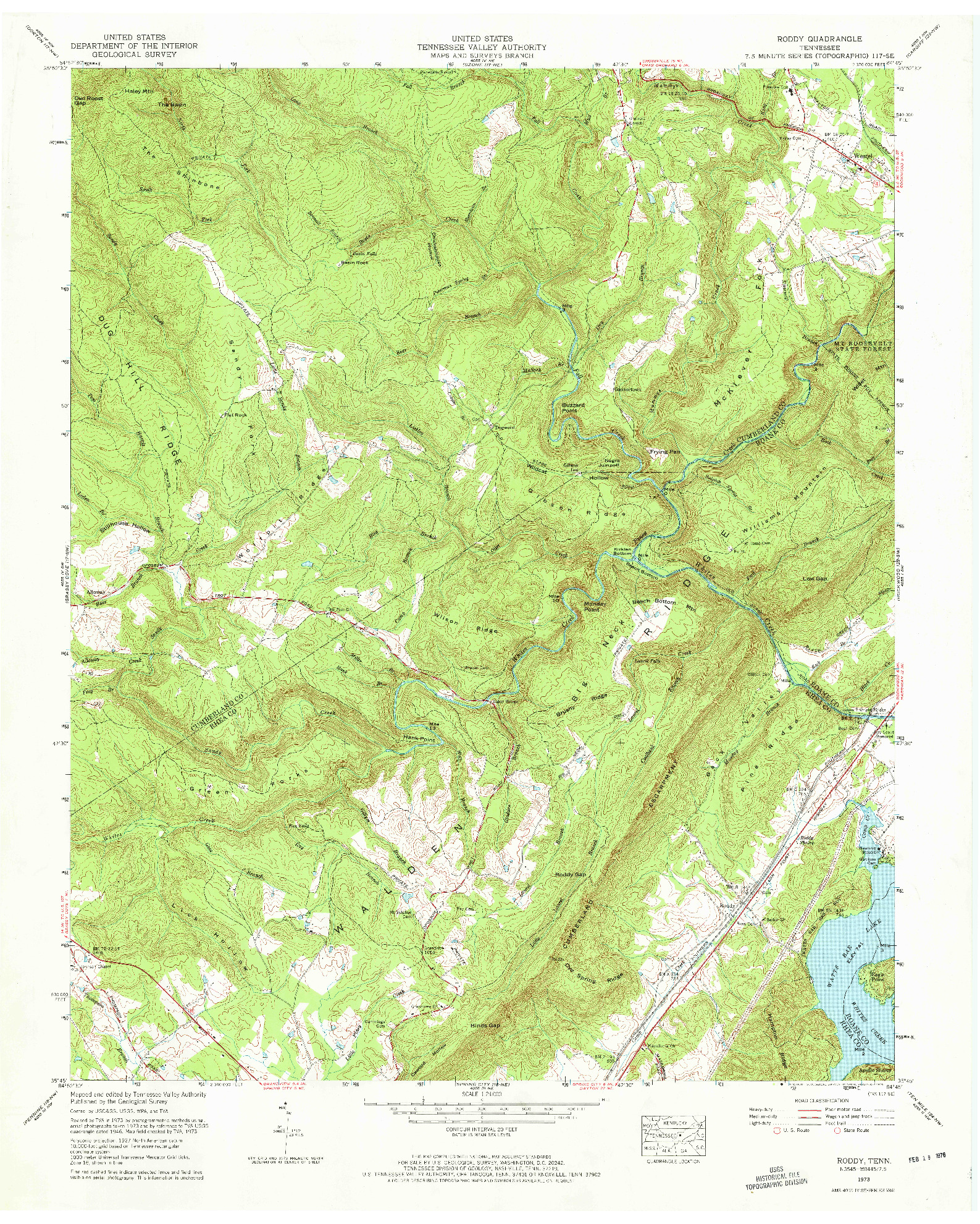 USGS 1:24000-SCALE QUADRANGLE FOR RODDY, TN 1973