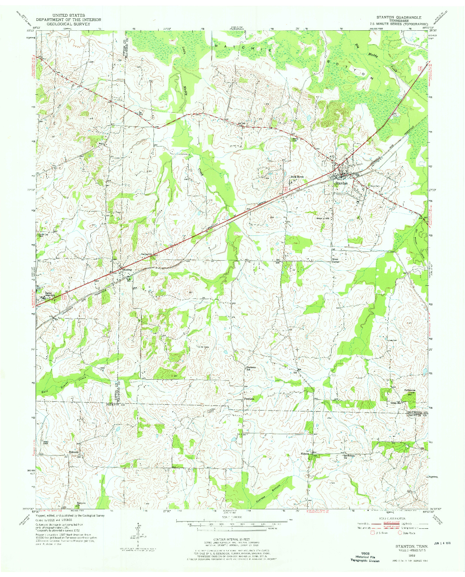 USGS 1:24000-SCALE QUADRANGLE FOR STANTON, TN 1952