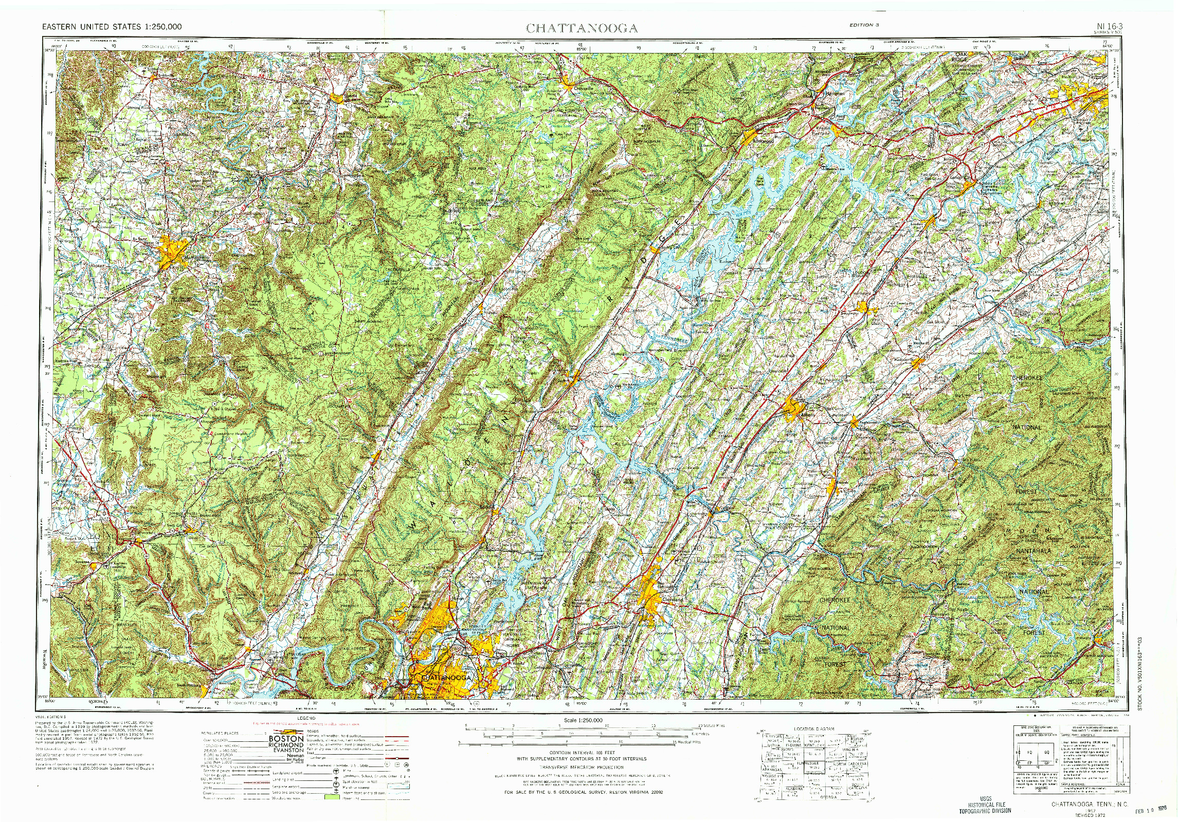 USGS 1:250000-SCALE QUADRANGLE FOR CHATTANOOGA, TN 1957