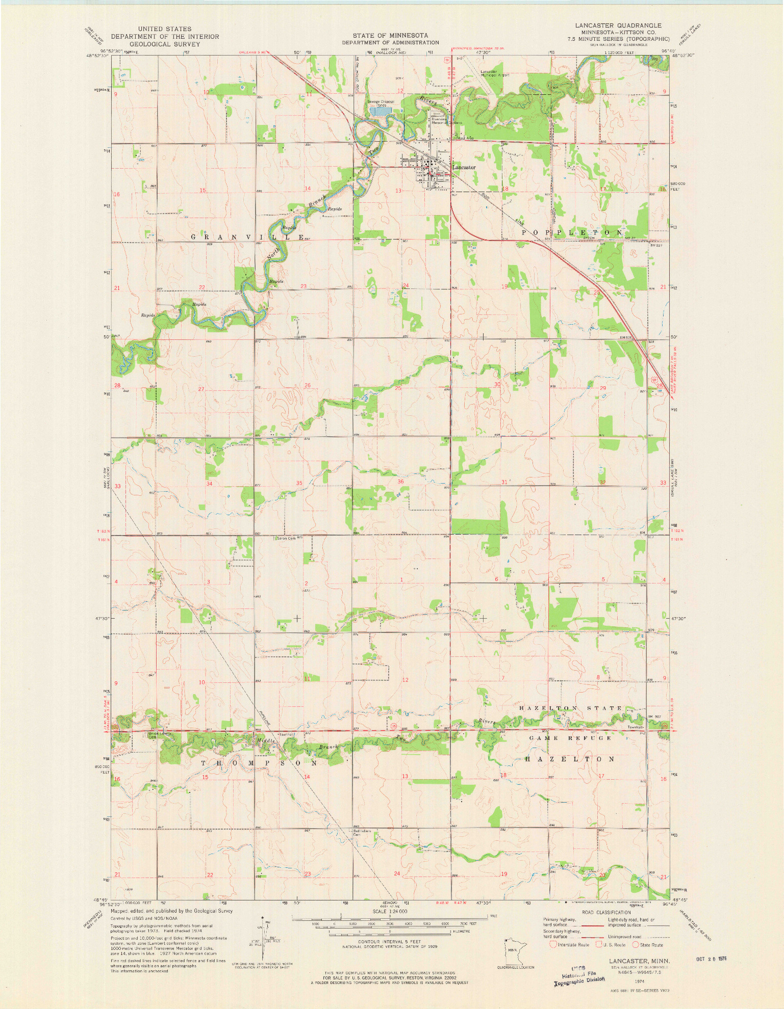USGS 1:24000-SCALE QUADRANGLE FOR LANCASTER, MN 1974