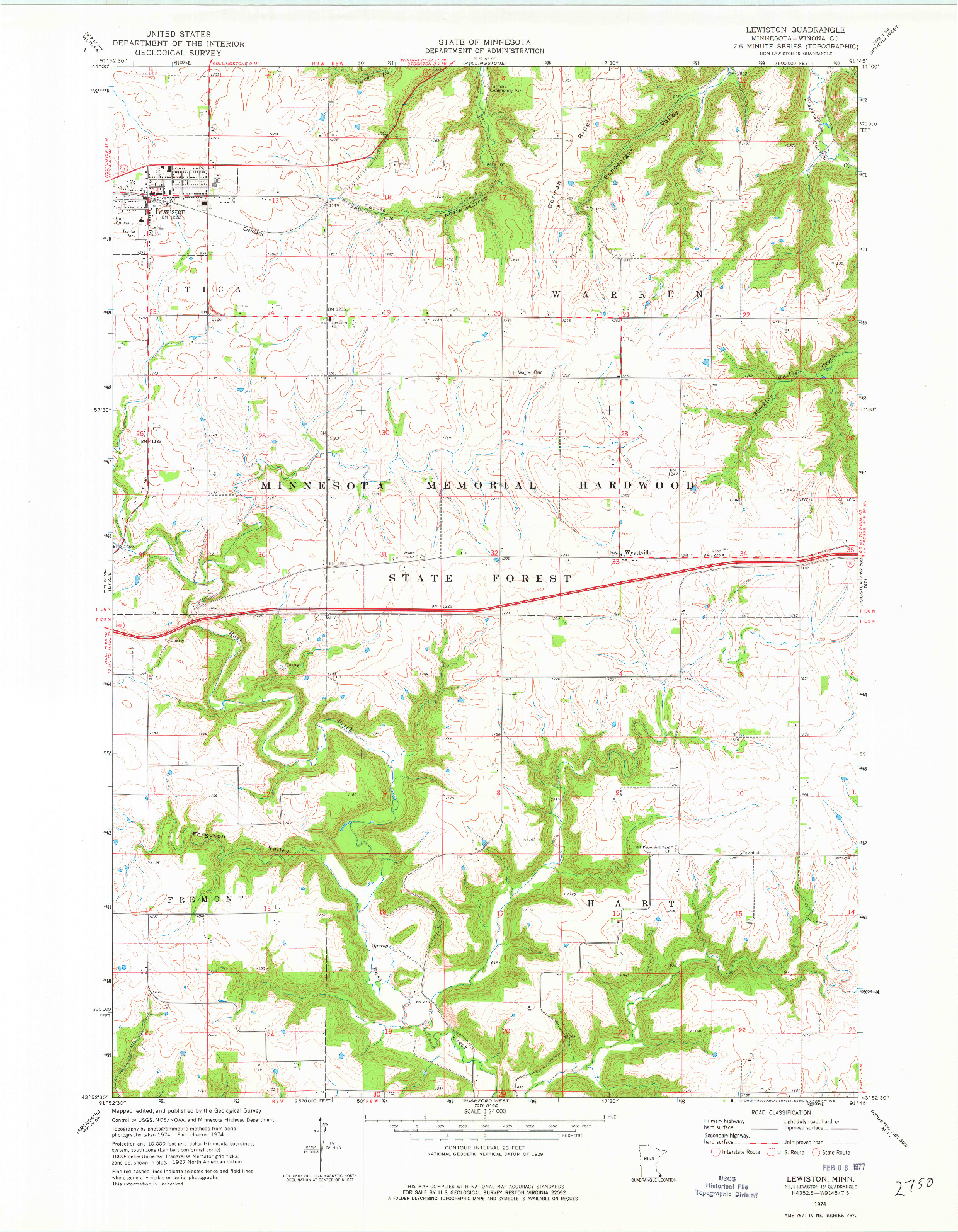 USGS 1:24000-SCALE QUADRANGLE FOR LEWISTON, MN 1974