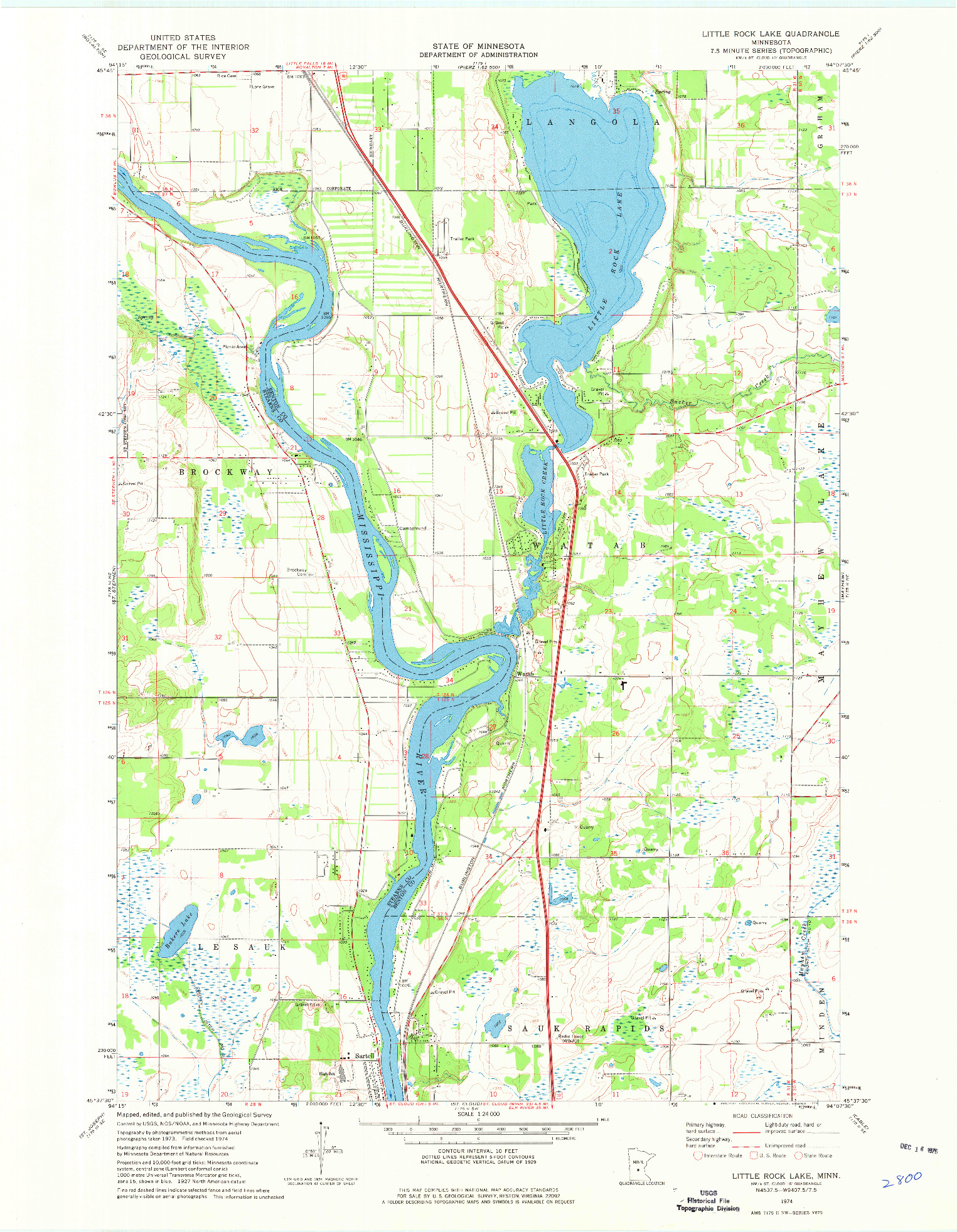 USGS 1:24000-SCALE QUADRANGLE FOR LITTLE ROCK LAKE, MN 1974