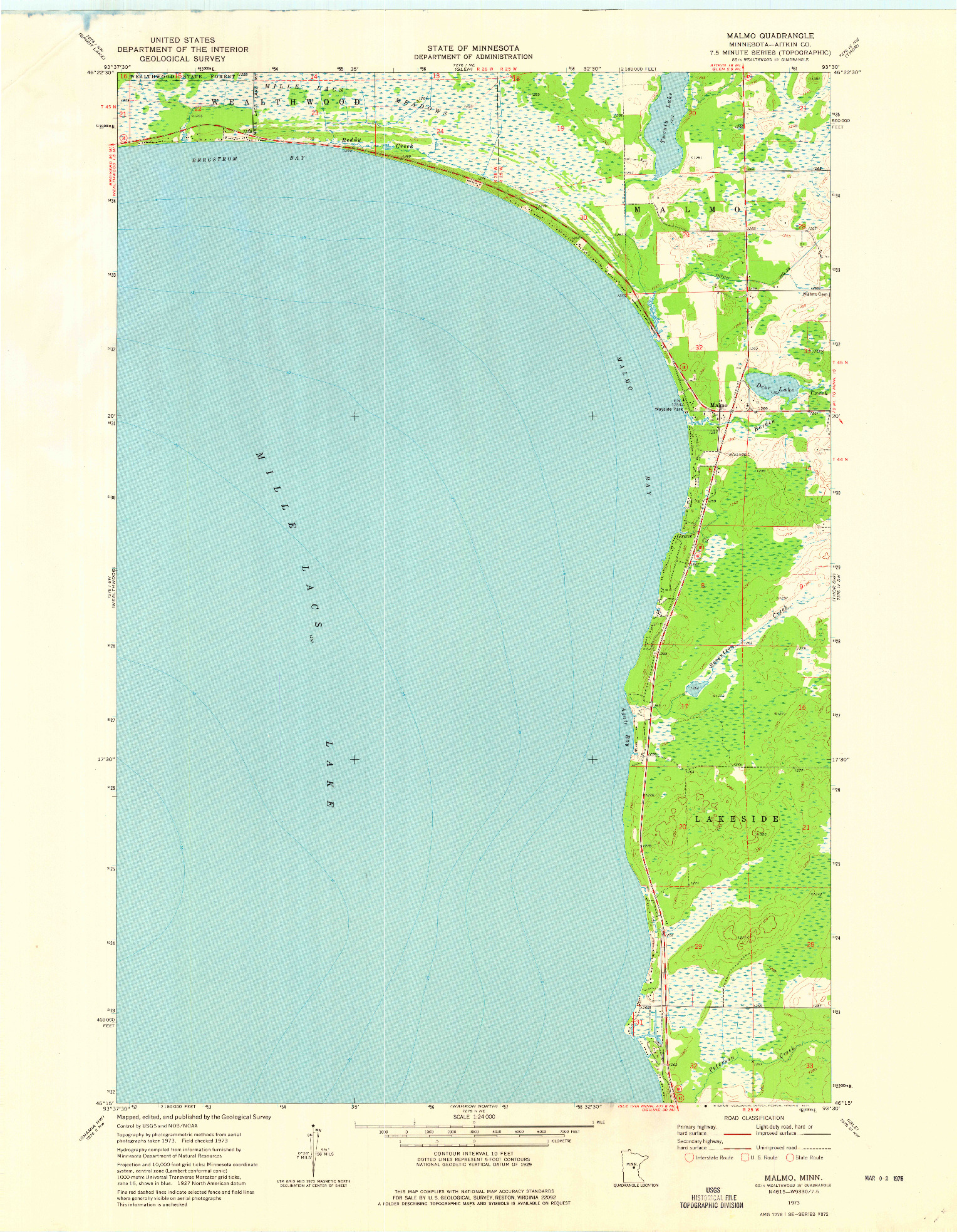 USGS 1:24000-SCALE QUADRANGLE FOR MALMO, MN 1973