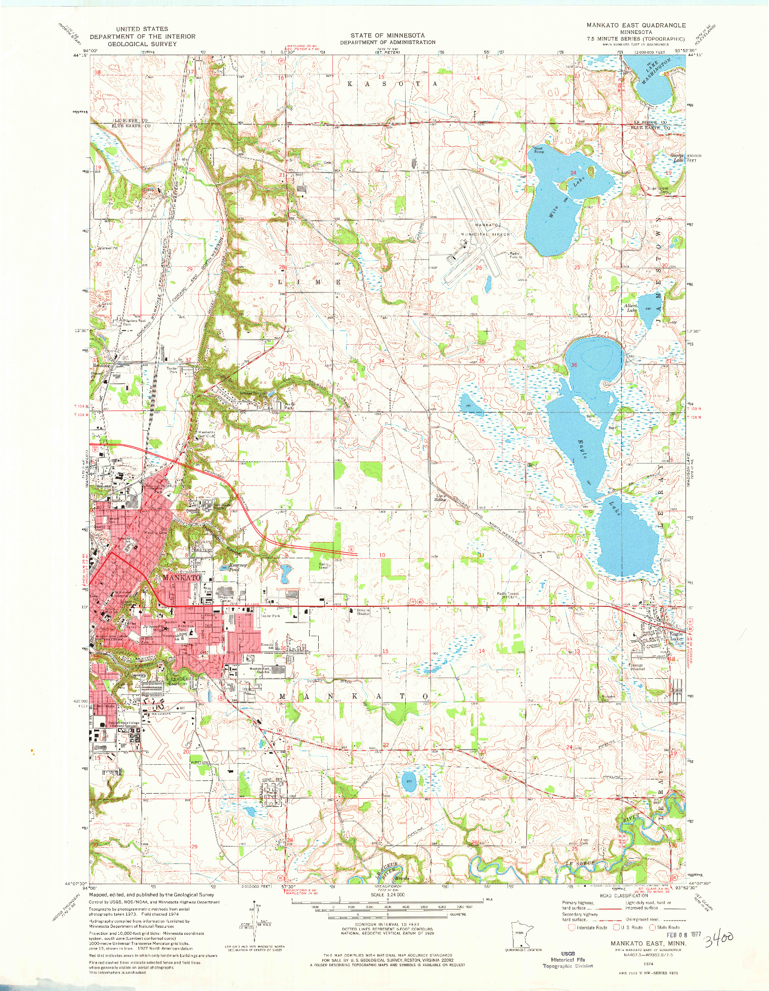 USGS 1:24000-SCALE QUADRANGLE FOR MANKATO EAST, MN 1974