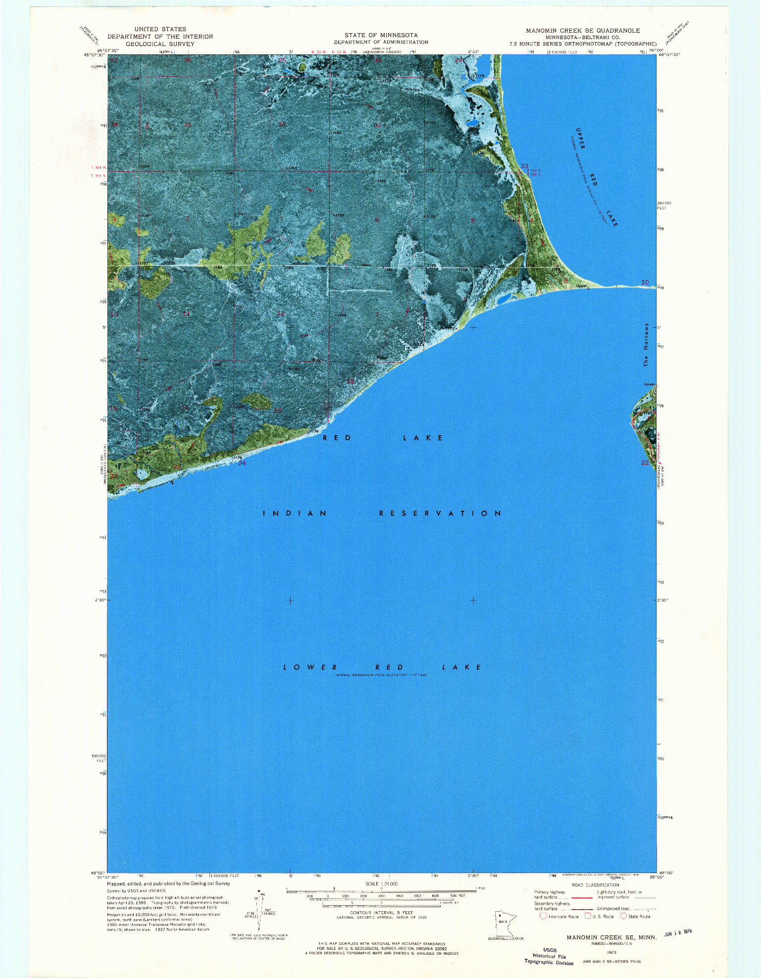 USGS 1:24000-SCALE QUADRANGLE FOR MANOMIN CREEK SE, MN 1973