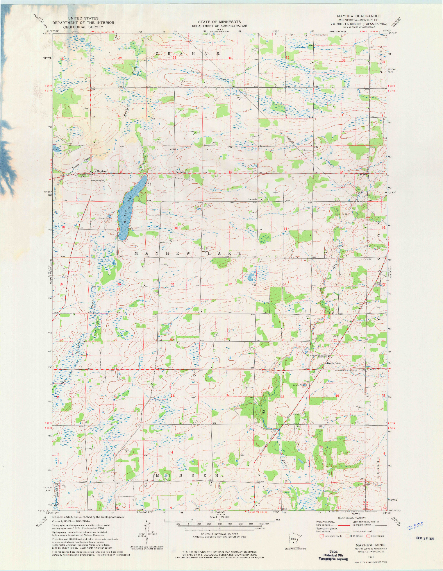 USGS 1:24000-SCALE QUADRANGLE FOR MAYHEW, MN 1974