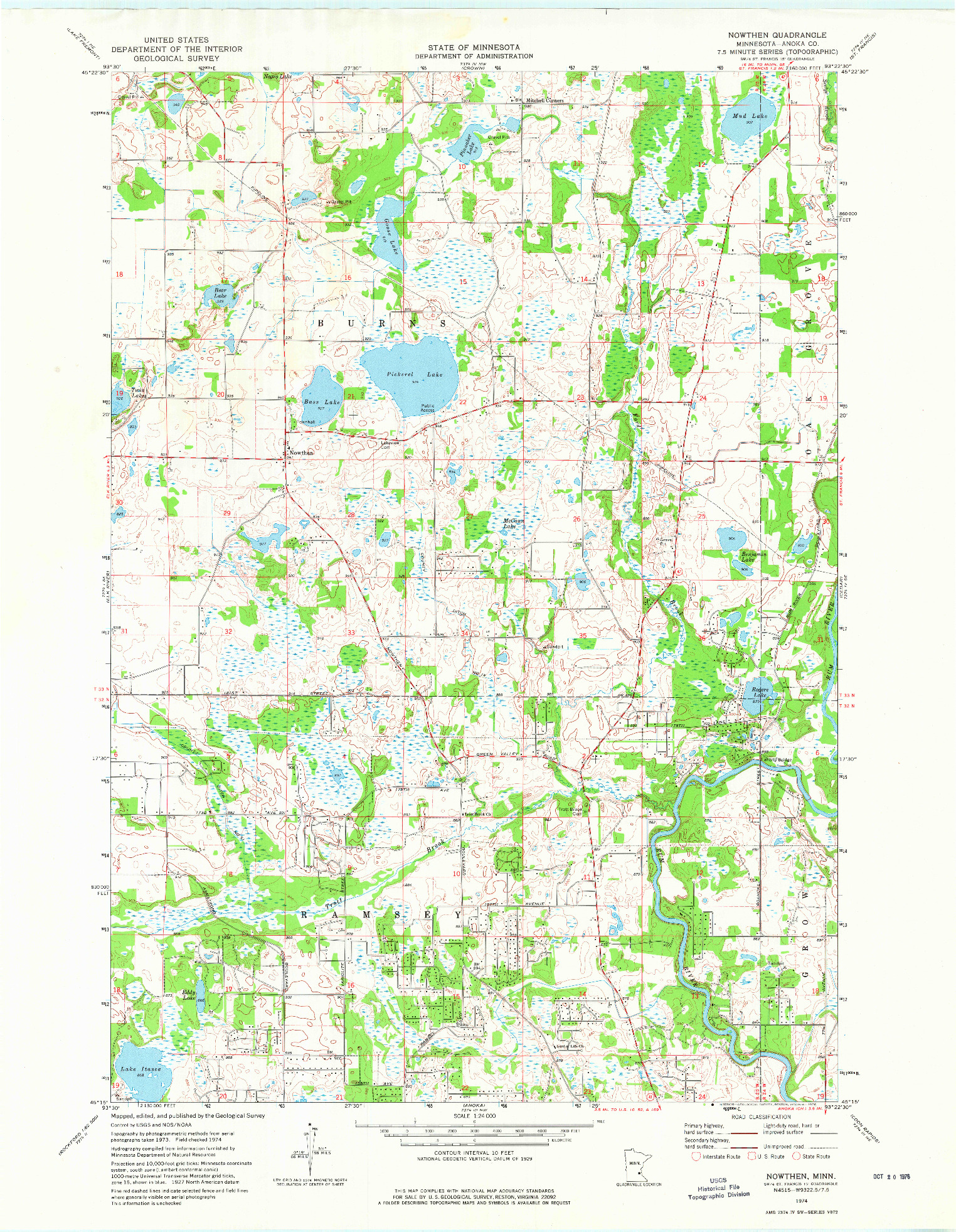 USGS 1:24000-SCALE QUADRANGLE FOR NOWTHEN, MN 1974