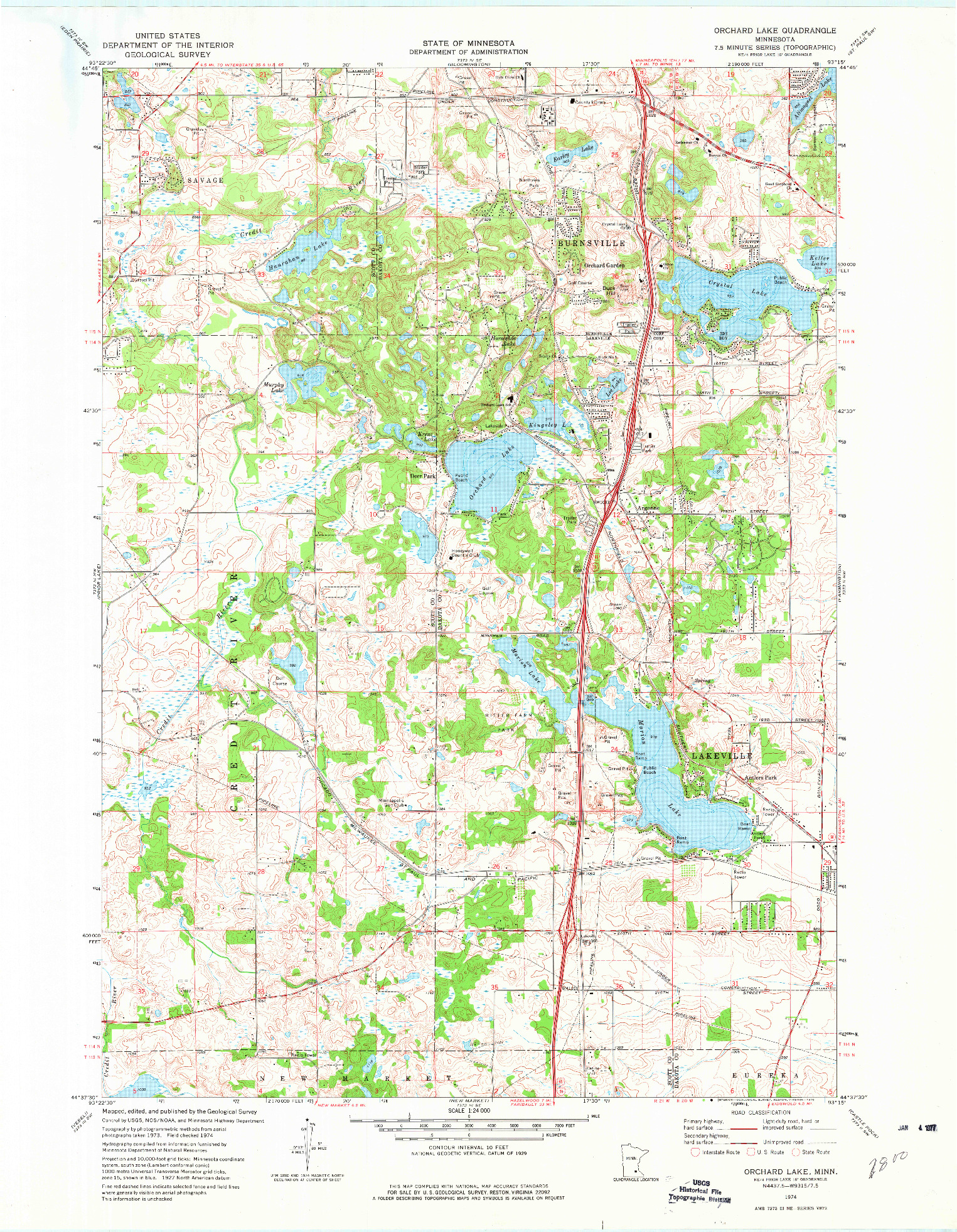 USGS 1:24000-SCALE QUADRANGLE FOR ORCHARD LAKE, MN 1974
