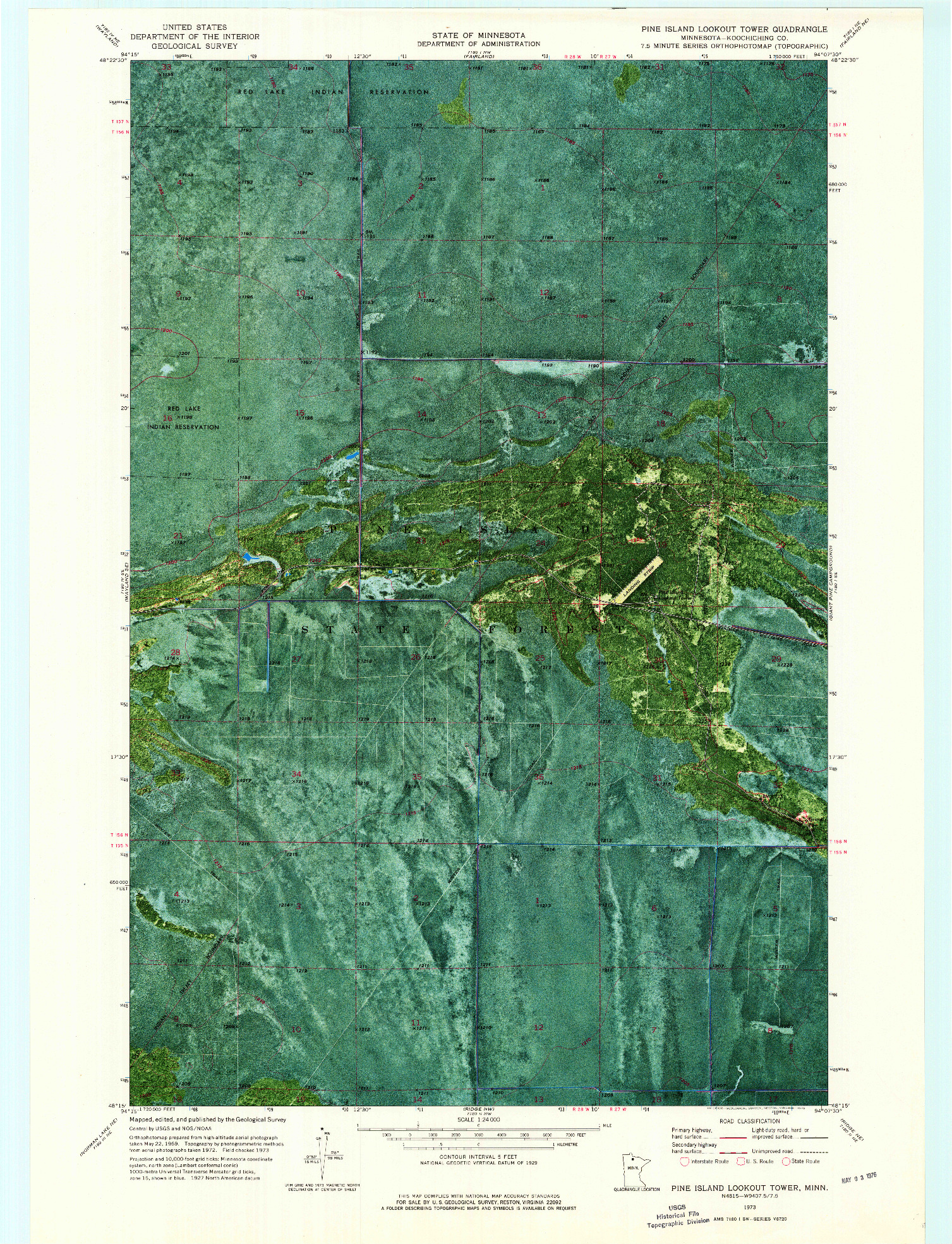 USGS 1:24000-SCALE QUADRANGLE FOR PINE ISLAND LOOKOUT TOWER, MN 1973