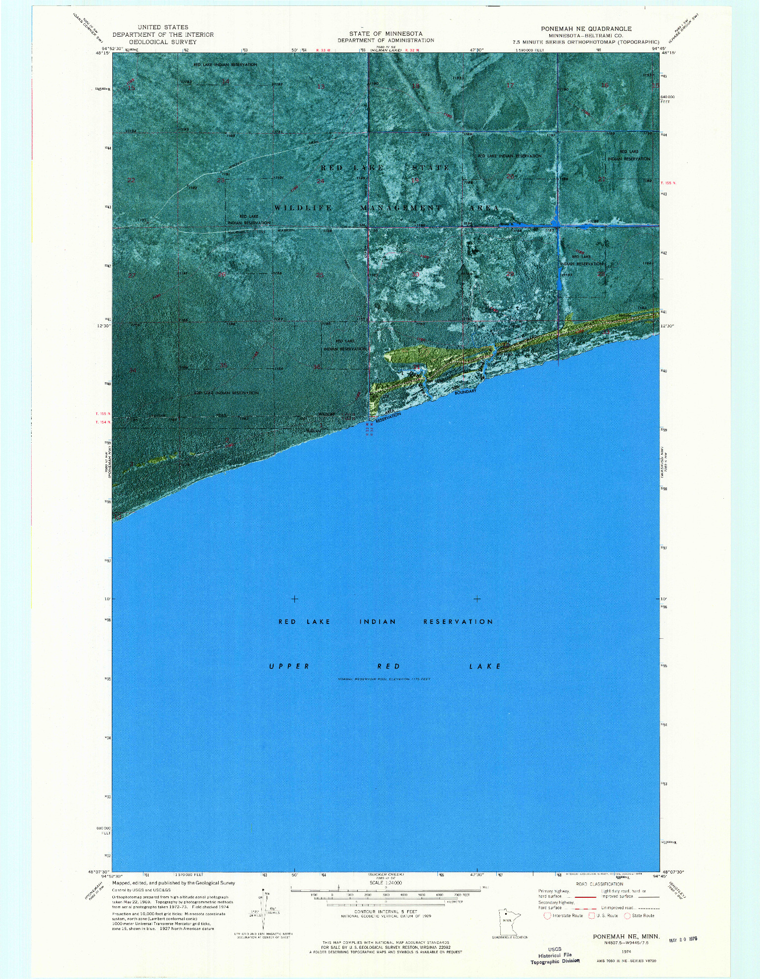 USGS 1:24000-SCALE QUADRANGLE FOR PONEMAH NE, MN 1974
