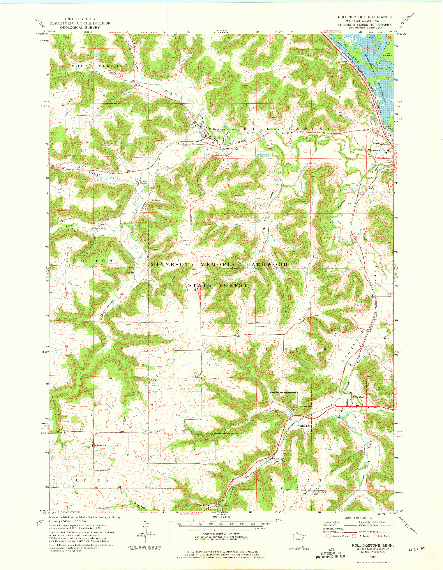 USGS 1:24000-SCALE QUADRANGLE FOR ROLLINGSTONE, MN 1972