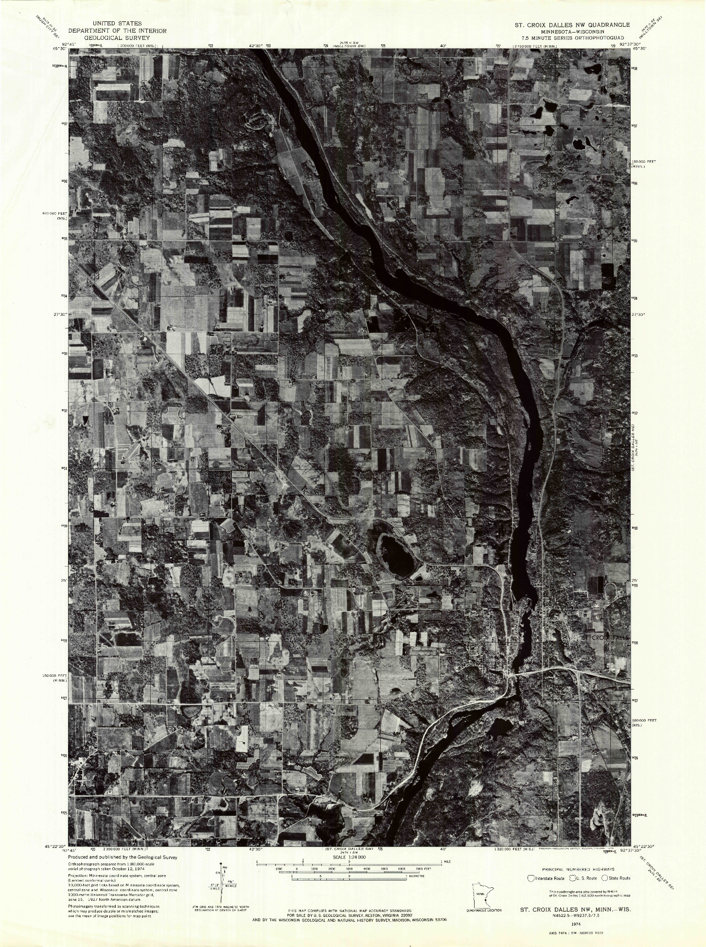 USGS 1:24000-SCALE QUADRANGLE FOR ST CROIX DALLES NW, MN 1974