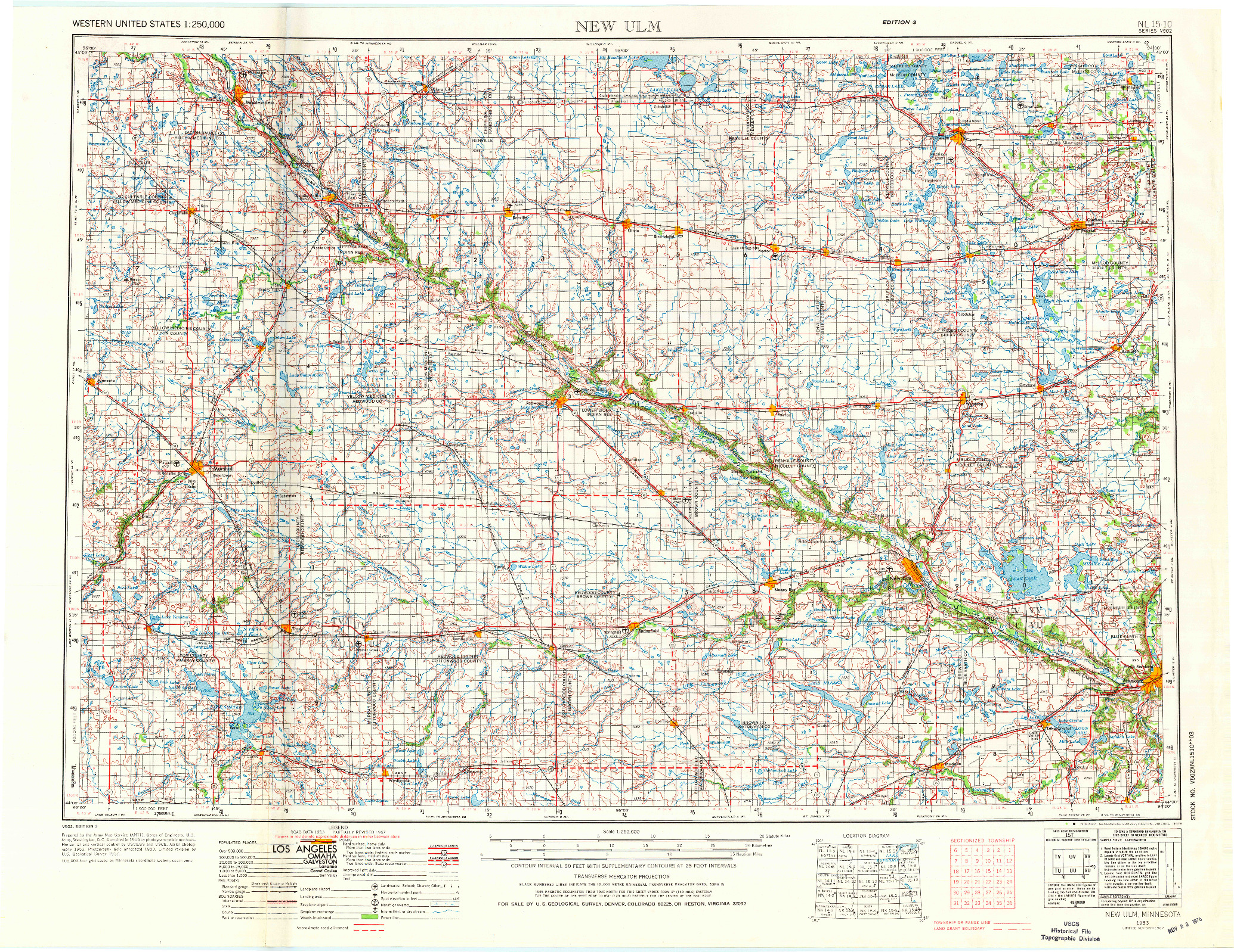 USGS 1:250000-SCALE QUADRANGLE FOR NEW ULM, MN 1953