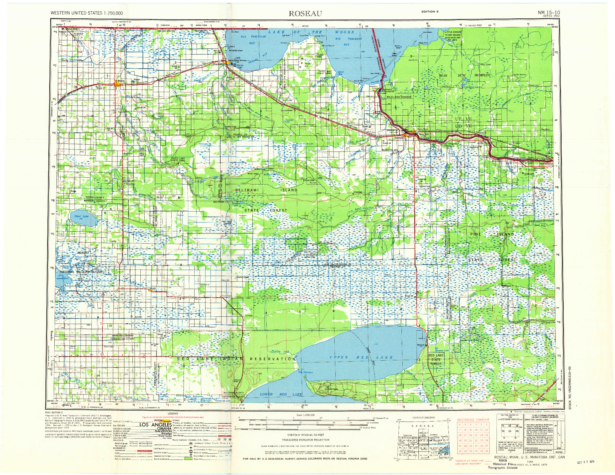 USGS 1:250000-SCALE QUADRANGLE FOR ROSEAU, MN 1954