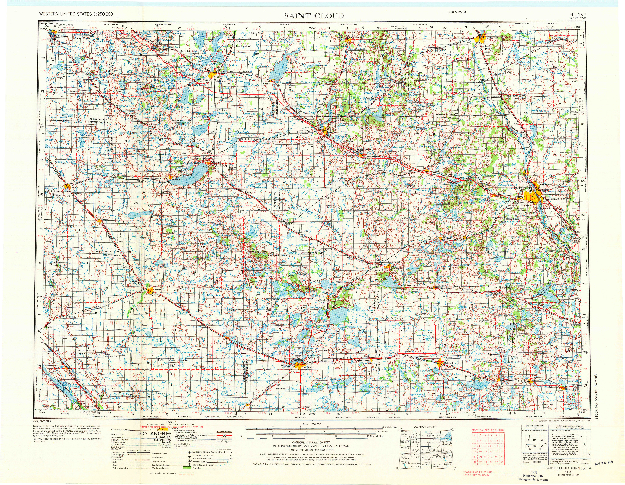 USGS 1:250000-SCALE QUADRANGLE FOR SAINT CLOUD, MN 1953