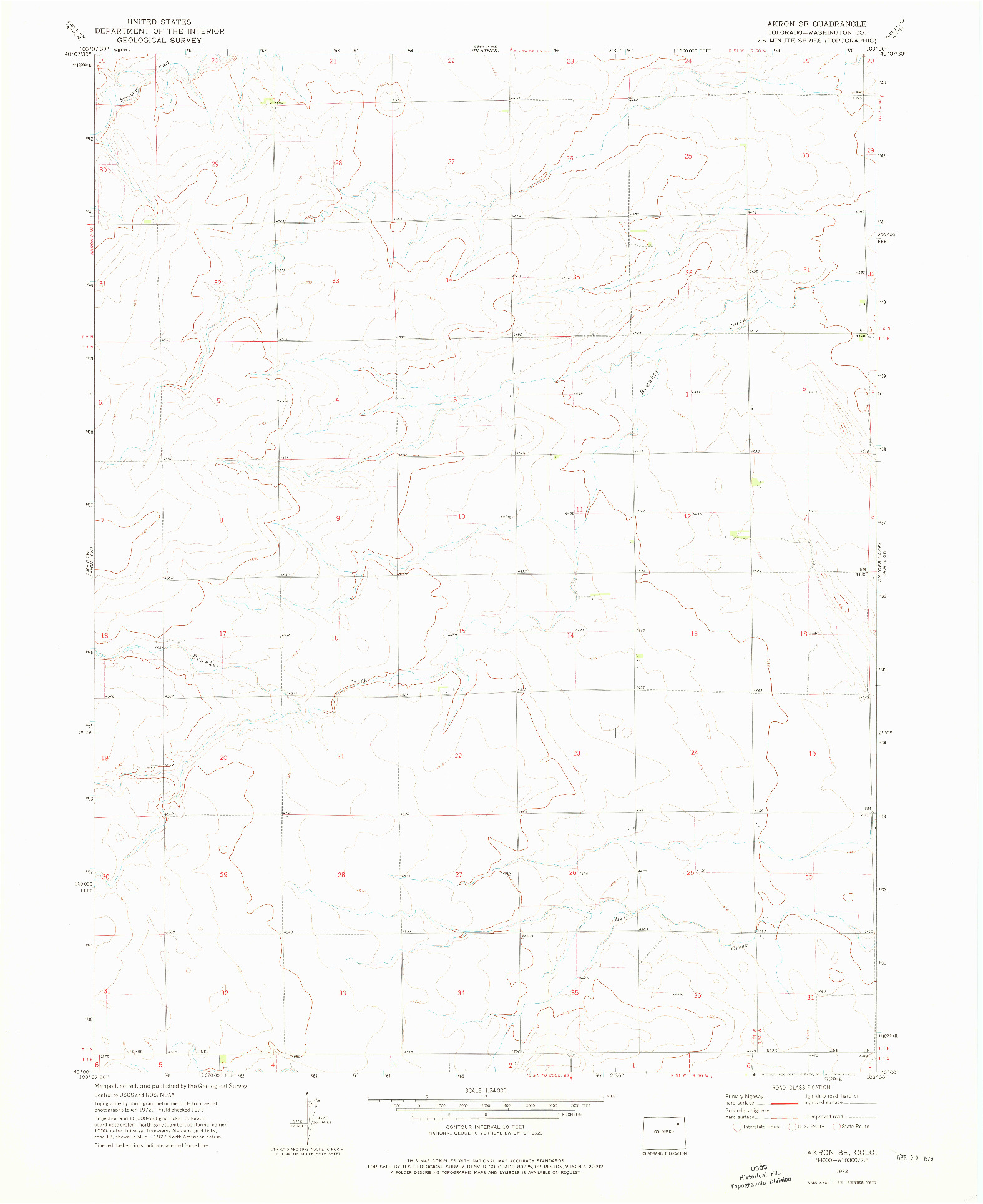 USGS 1:24000-SCALE QUADRANGLE FOR AKRON SE, CO 1973