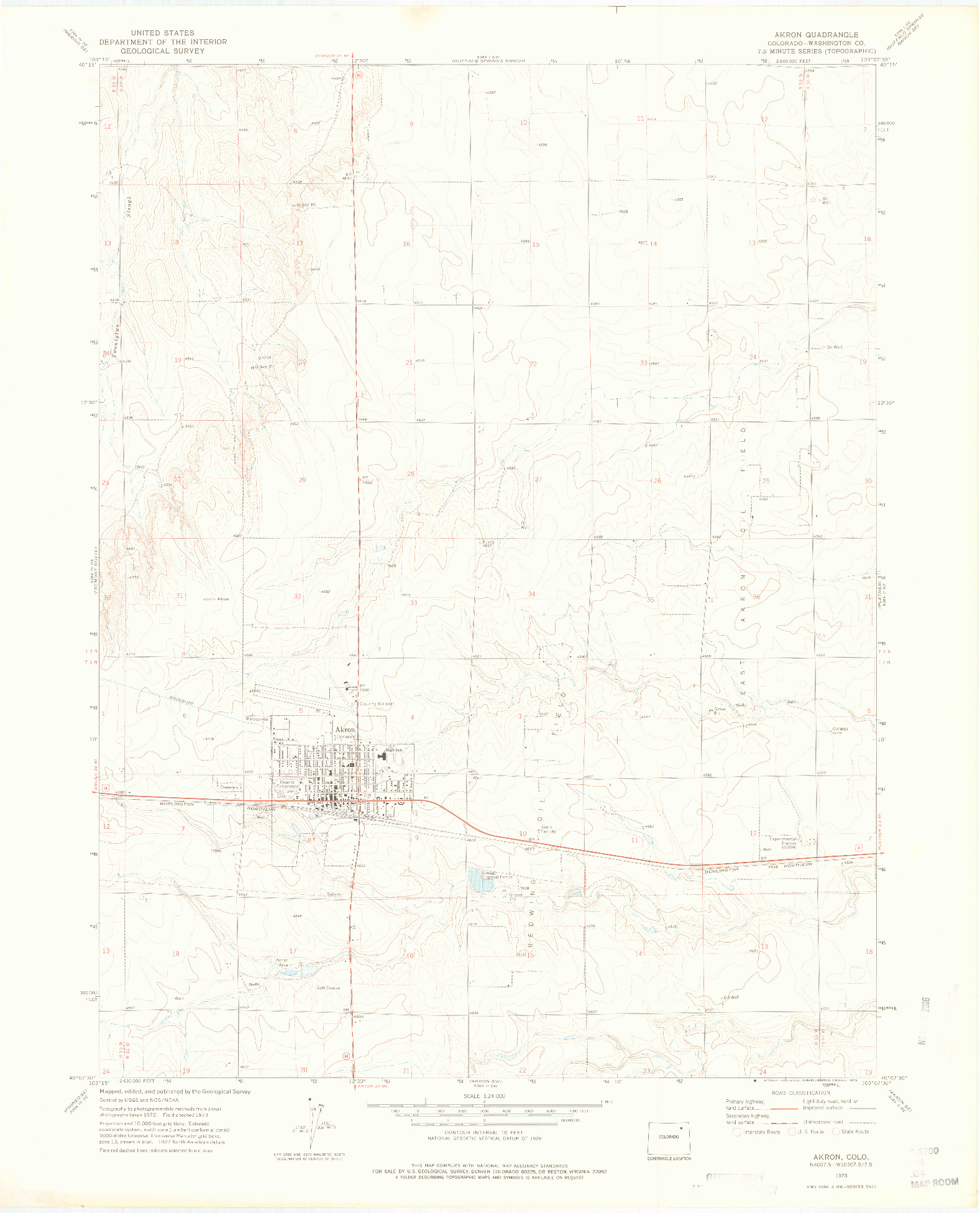 USGS 1:24000-SCALE QUADRANGLE FOR AKRON, CO 1973