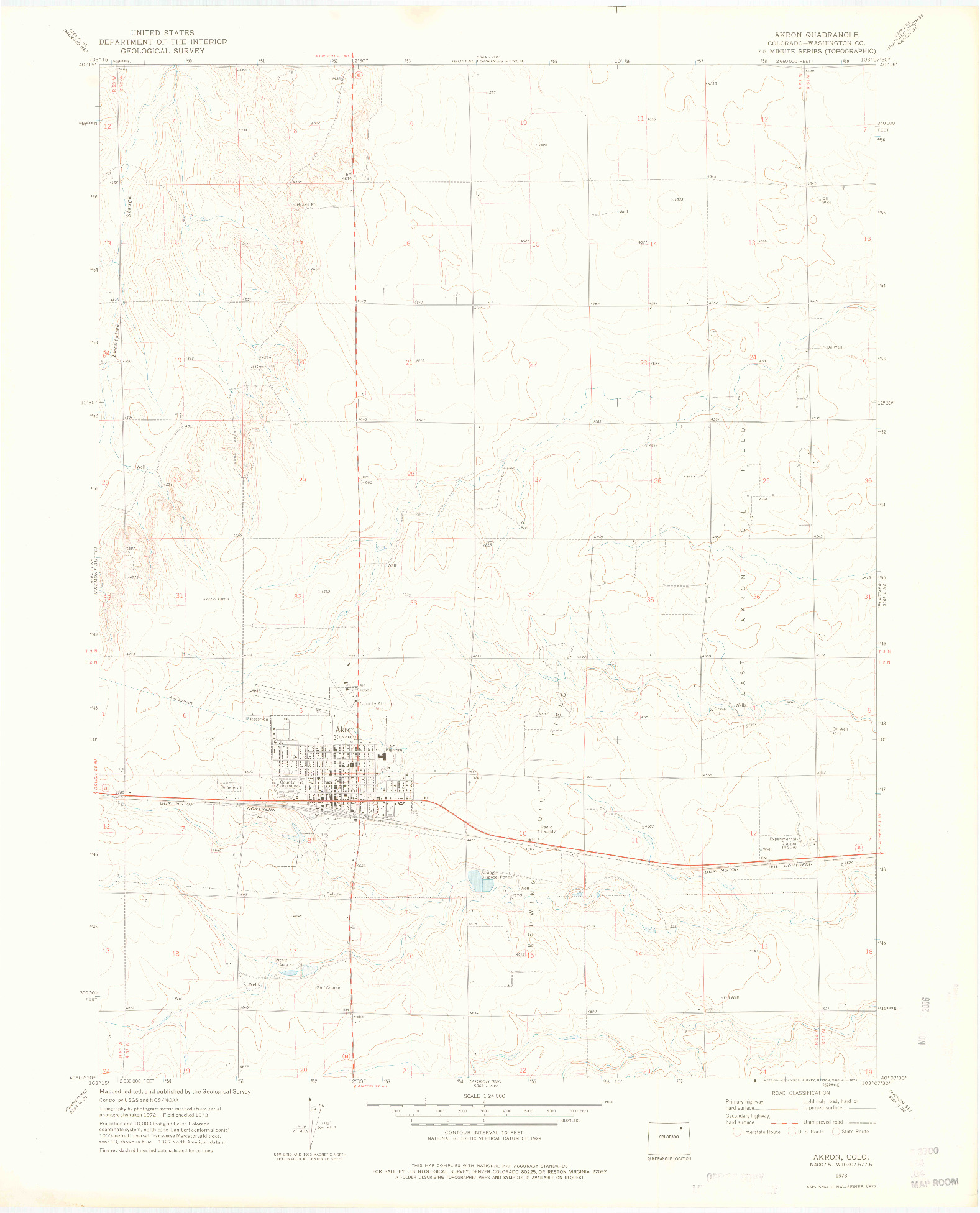 USGS 1:24000-SCALE QUADRANGLE FOR AKRON, CO 1973