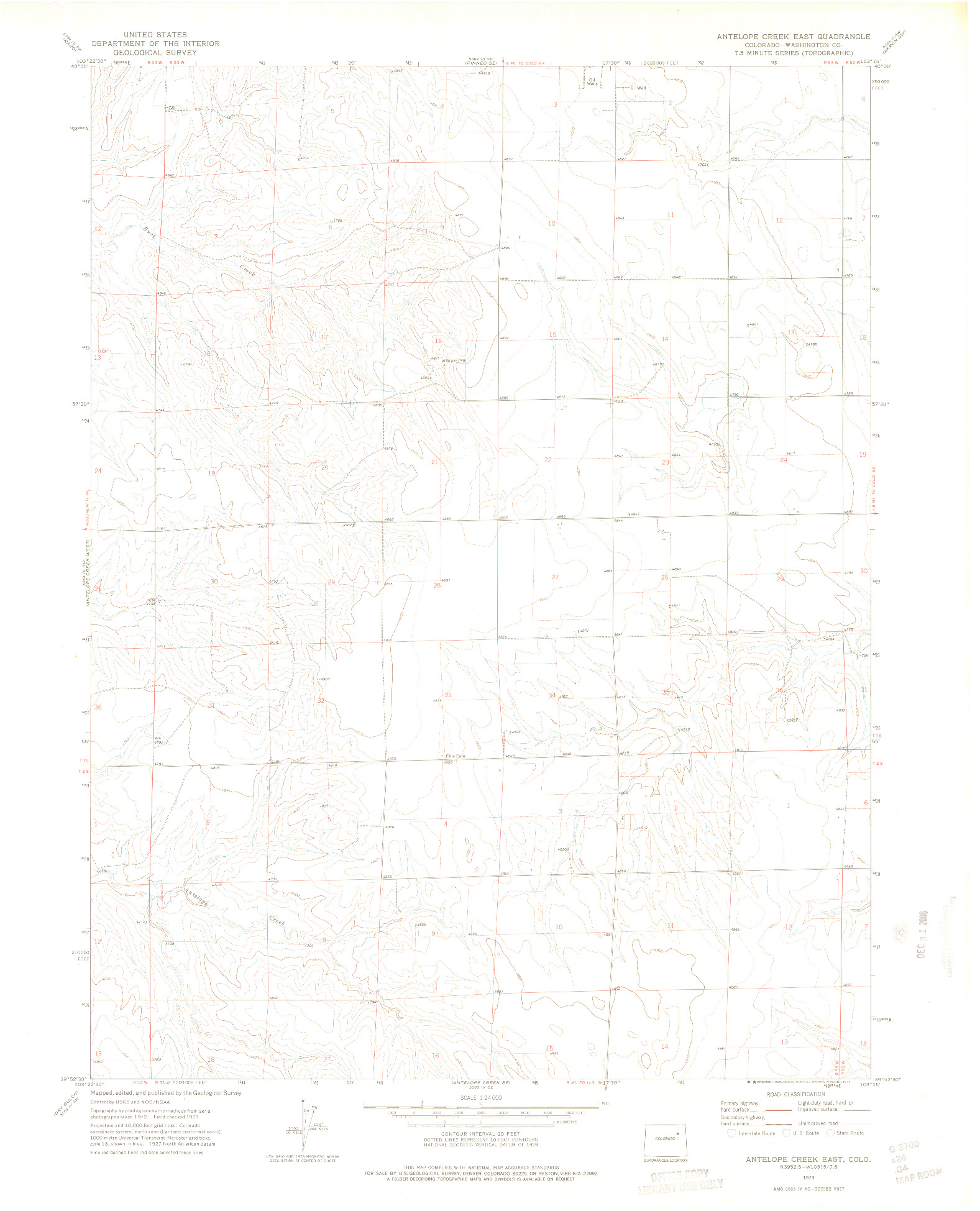 USGS 1:24000-SCALE QUADRANGLE FOR ANTELOPE CREEK EAST, CO 1973