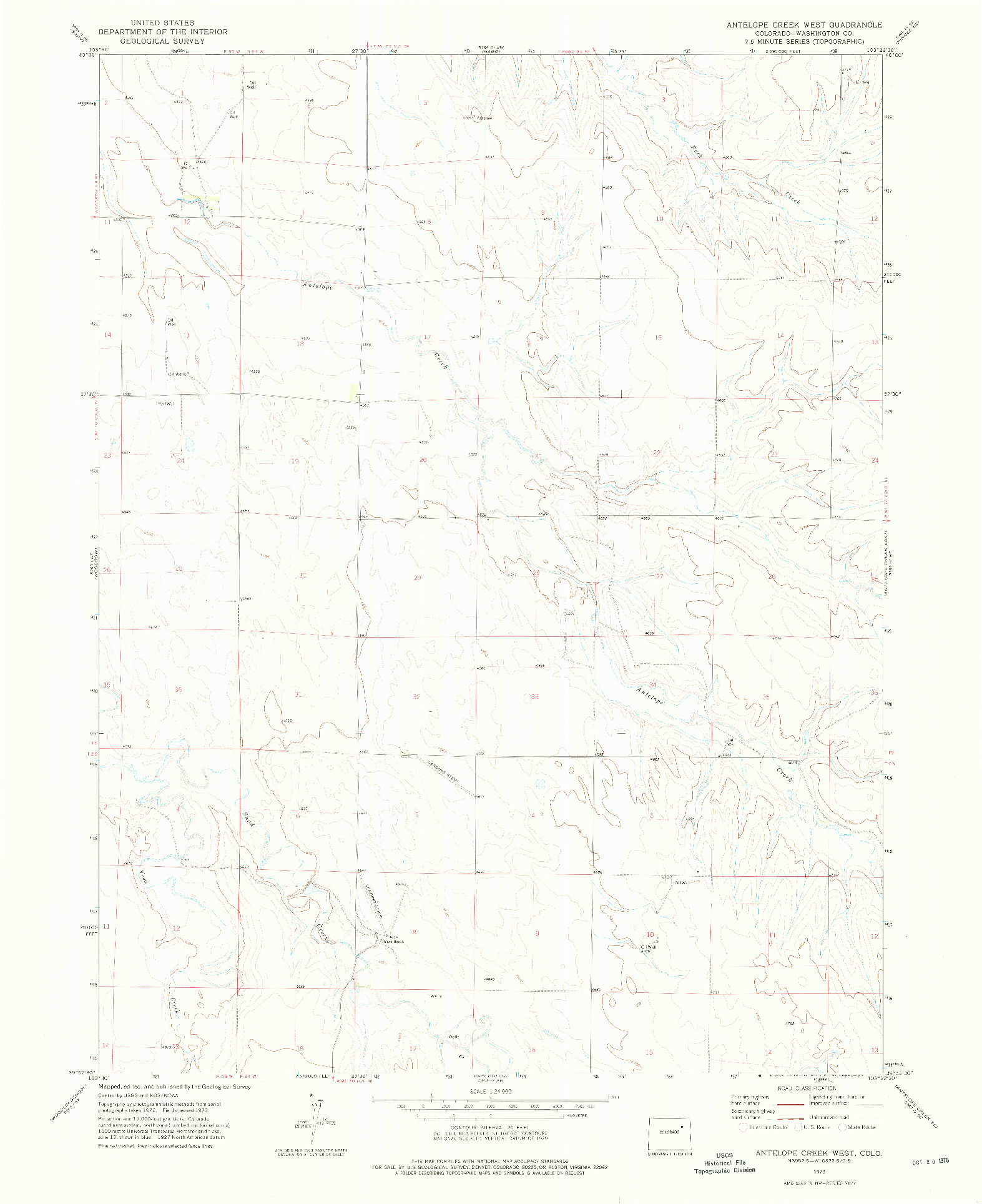 USGS 1:24000-SCALE QUADRANGLE FOR ANTELOPE CREEK WEST, CO 1973