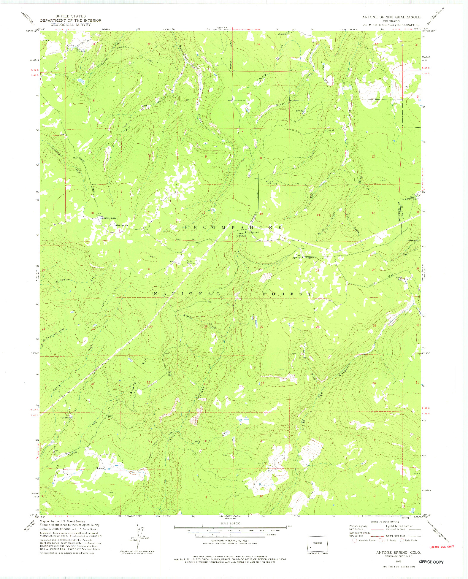 USGS 1:24000-SCALE QUADRANGLE FOR ANTONE SPRING, CO 1973