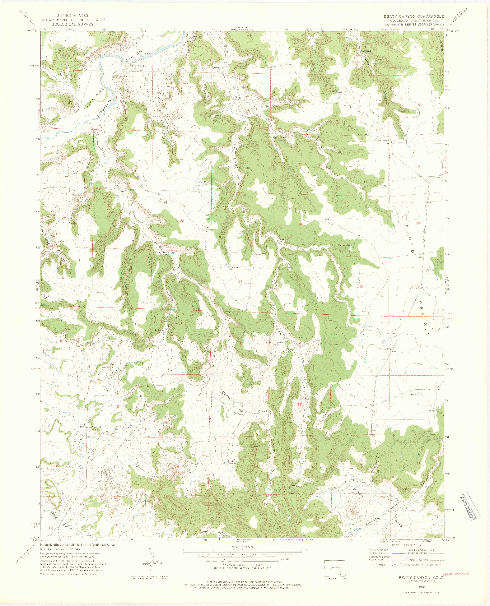 USGS 1:24000-SCALE QUADRANGLE FOR BEATY CANYON, CO 1972