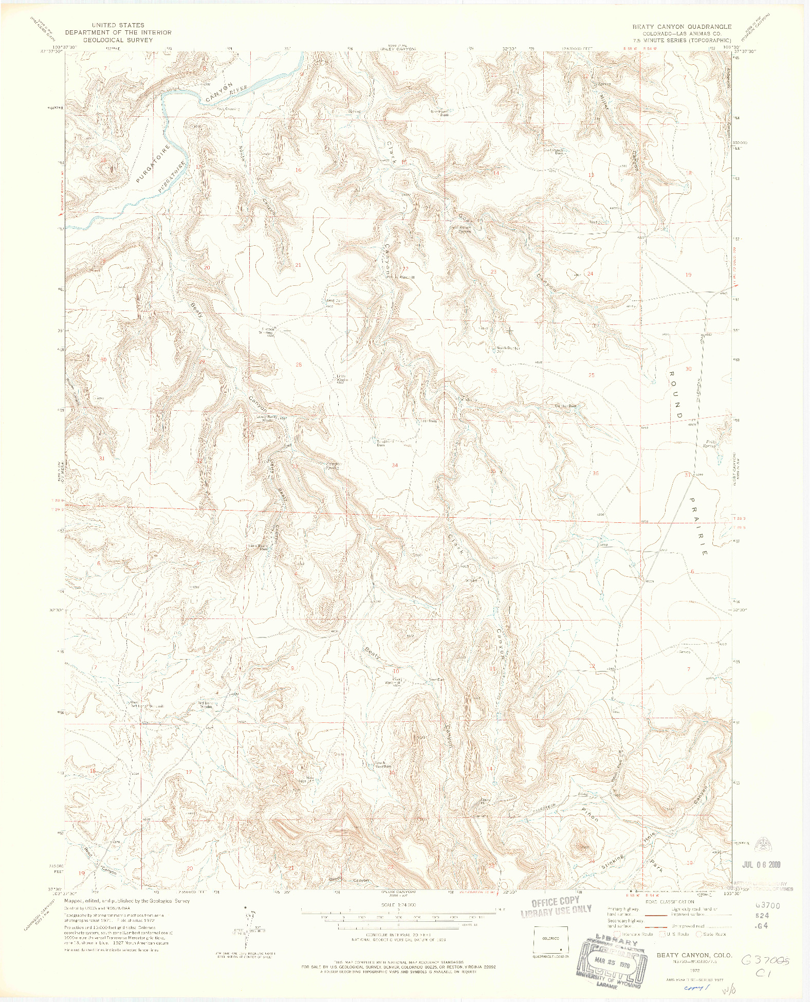 USGS 1:24000-SCALE QUADRANGLE FOR BEATY CANYON, CO 1972