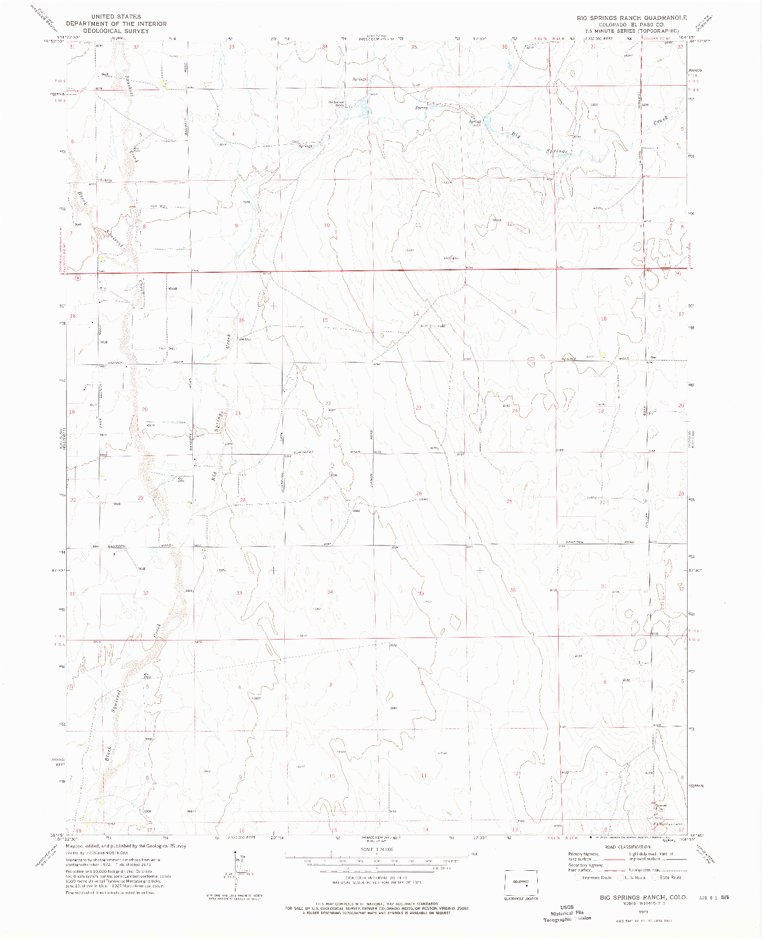 USGS 1:24000-SCALE QUADRANGLE FOR BIG SPRINGS RANCH, CO 1973