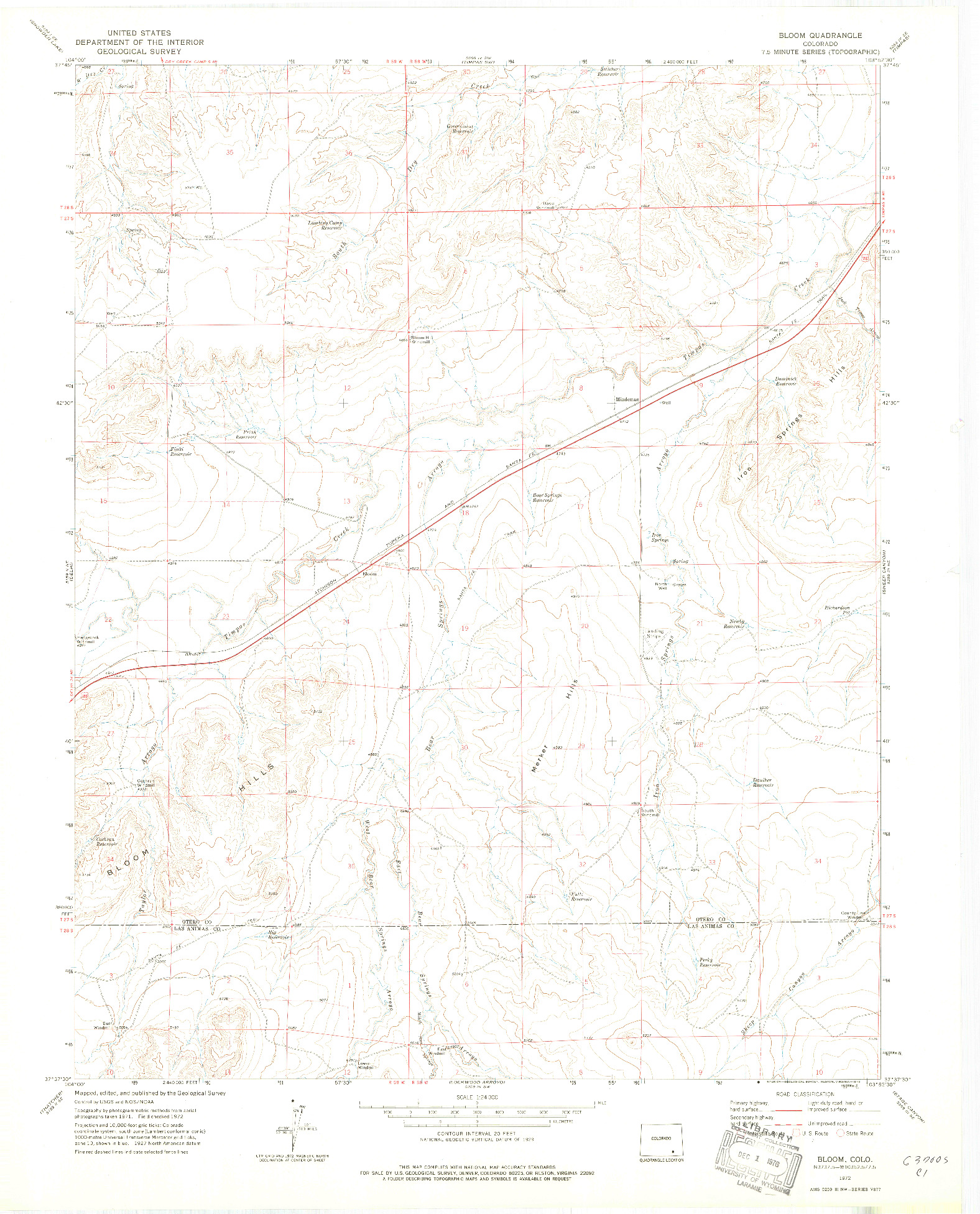 USGS 1:24000-SCALE QUADRANGLE FOR BLOOM, CO 1972