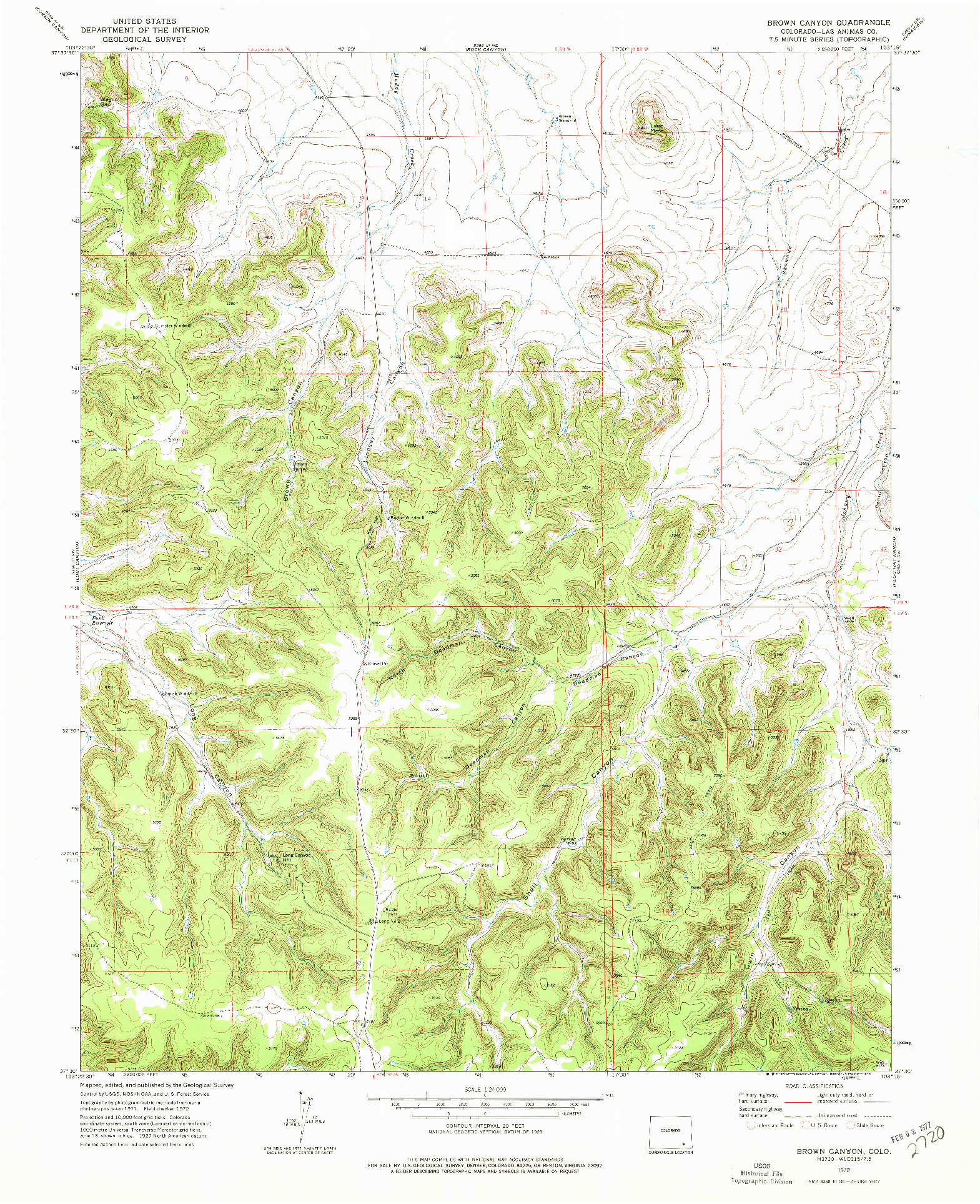 USGS 1:24000-SCALE QUADRANGLE FOR BROWN CANYON, CO 1972