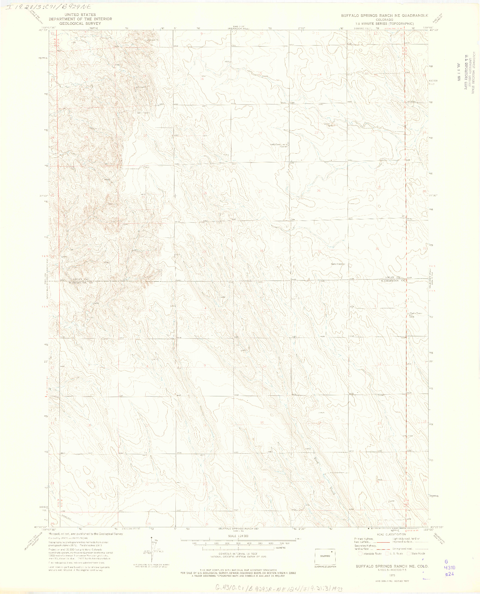 USGS 1:24000-SCALE QUADRANGLE FOR BUFFALO SPRINGS RANCH NE, CO 1973