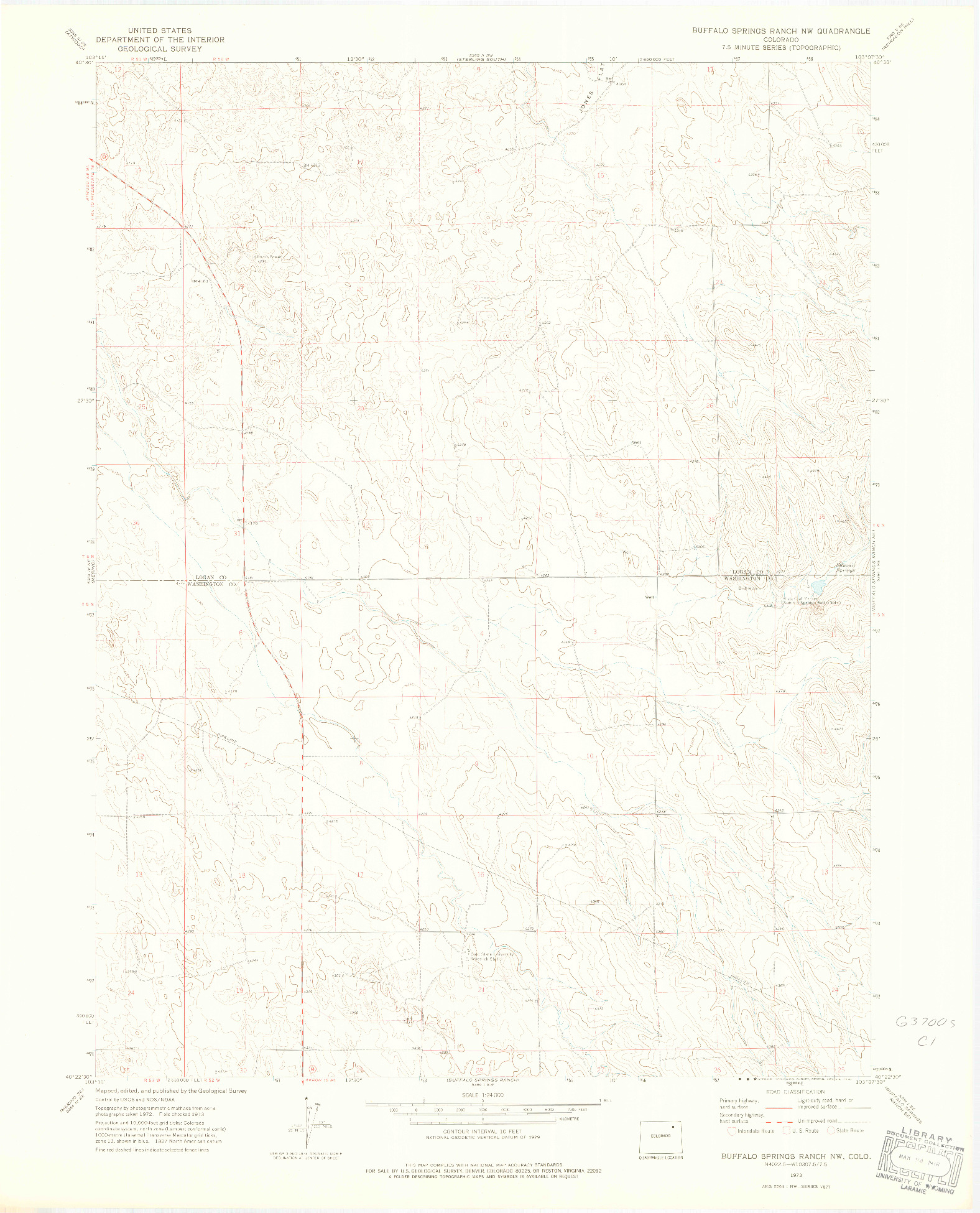 USGS 1:24000-SCALE QUADRANGLE FOR BUFFALO SPRINGS RANCH NW, CO 1973