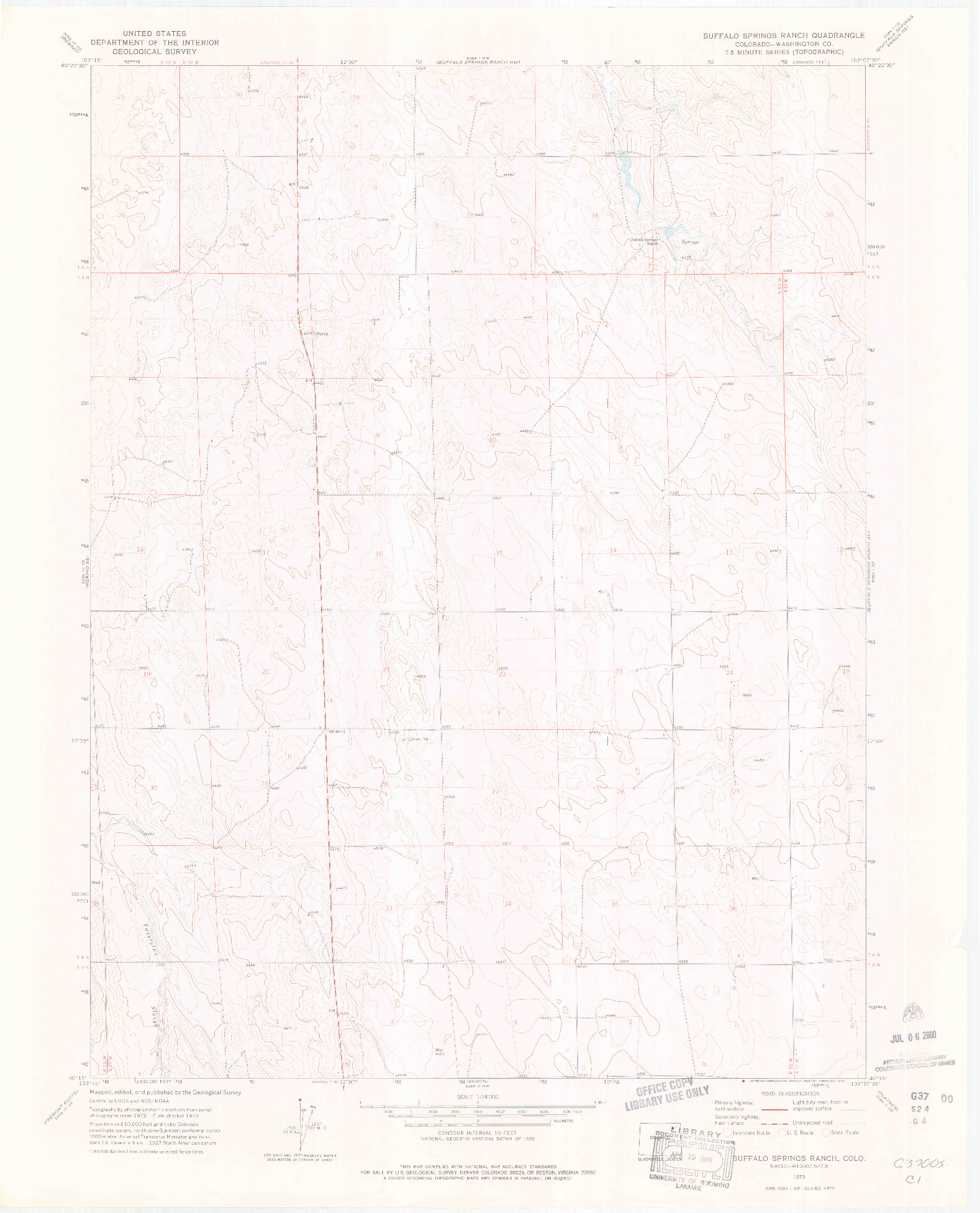 USGS 1:24000-SCALE QUADRANGLE FOR BUFFALO SPRINGS RANCH, CO 1973